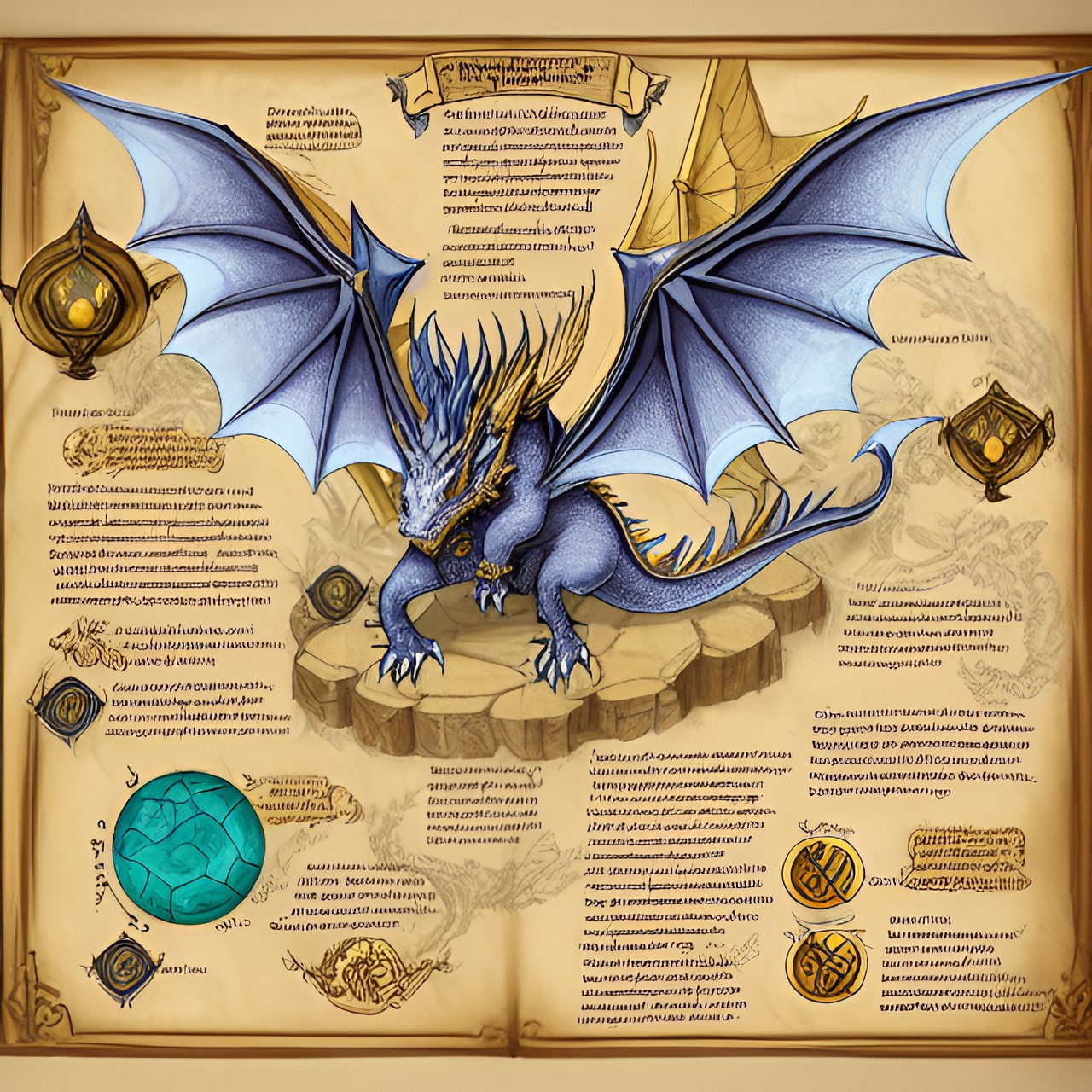 Dragon Parchment - parchment sketch of dragons powers and moves with diagrams and descriptions. preview