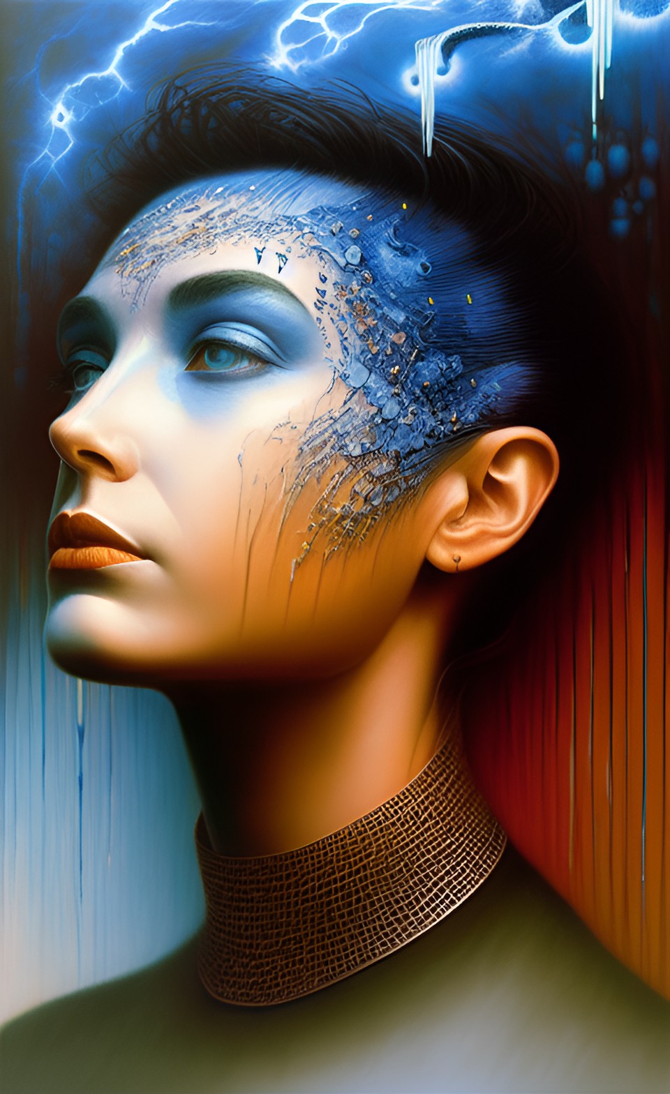 mood indigo lightning scholarship portrait digital art, artwork by h.r. giger & beksinski & peter gric preview