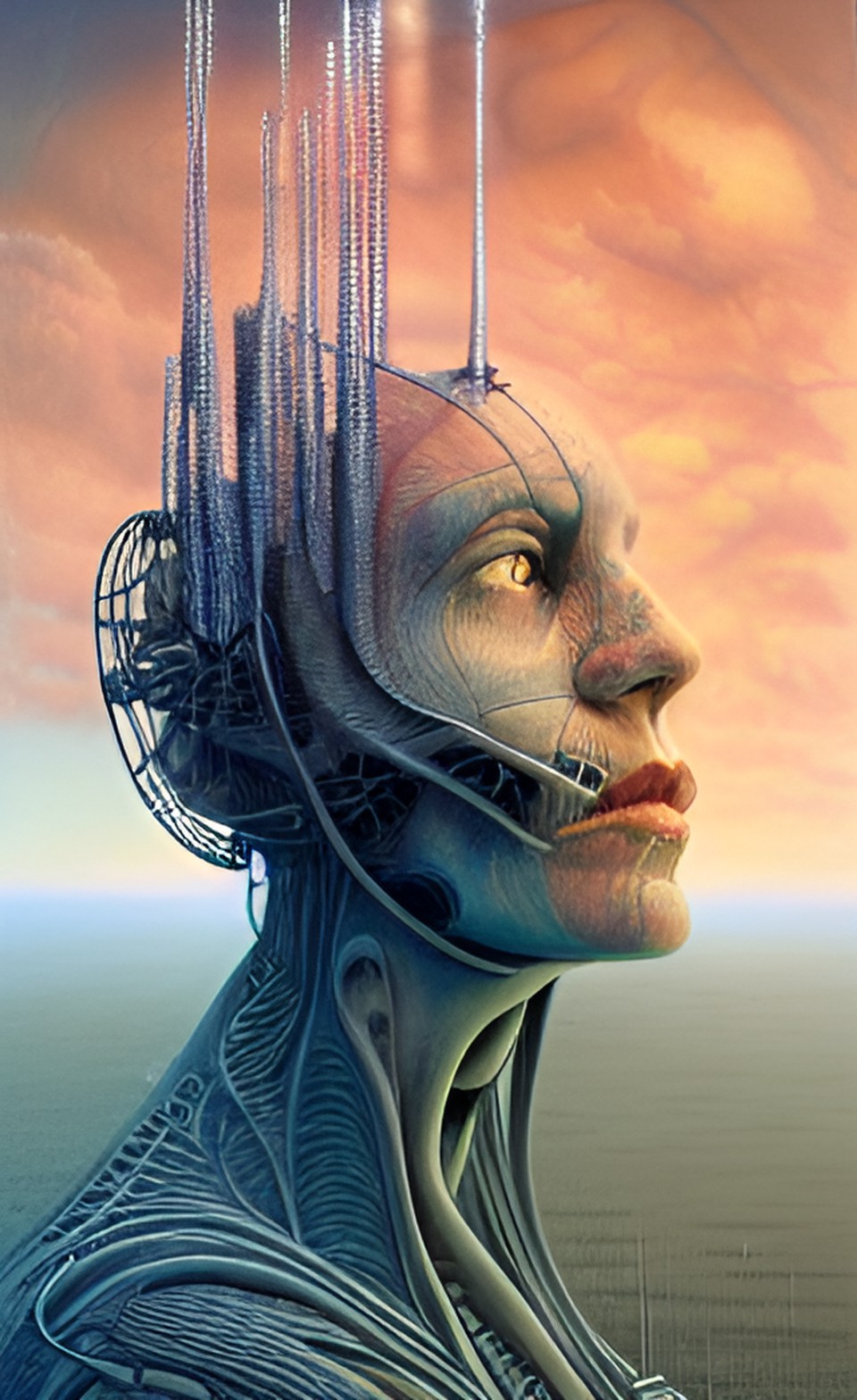 panorama mood indigo lightning scholarship portrait digital art, artwork by h.r. giger & beksinski & peter gric preview