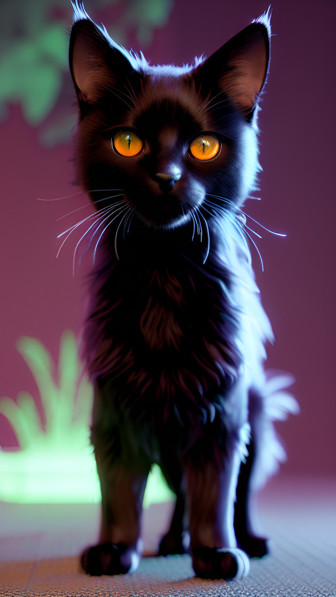 black cat on halloween night, arnold render, 3d render, trending on artstation, smooth silky fluffy textured fur in octane render preview