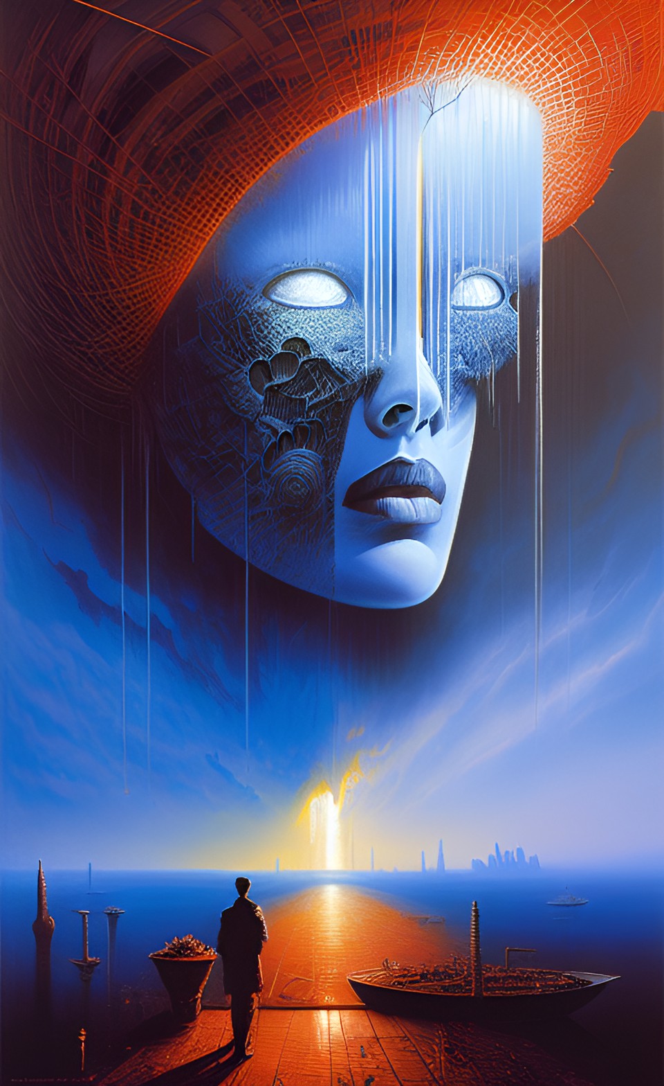 panorama mood indigo lightning scholarship concept art, digital art, synthwave, artwork by h.r. giger & beksinski & peter gric preview