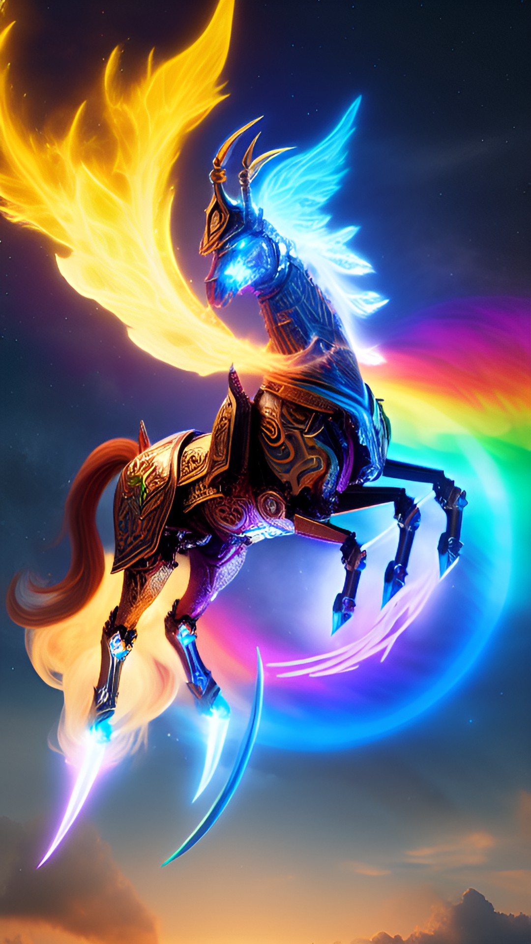 Mecha-Unicorn - graceful elven style heavy metal robot unicorn with rainbow flames and iridescent metal, highly detailed preview