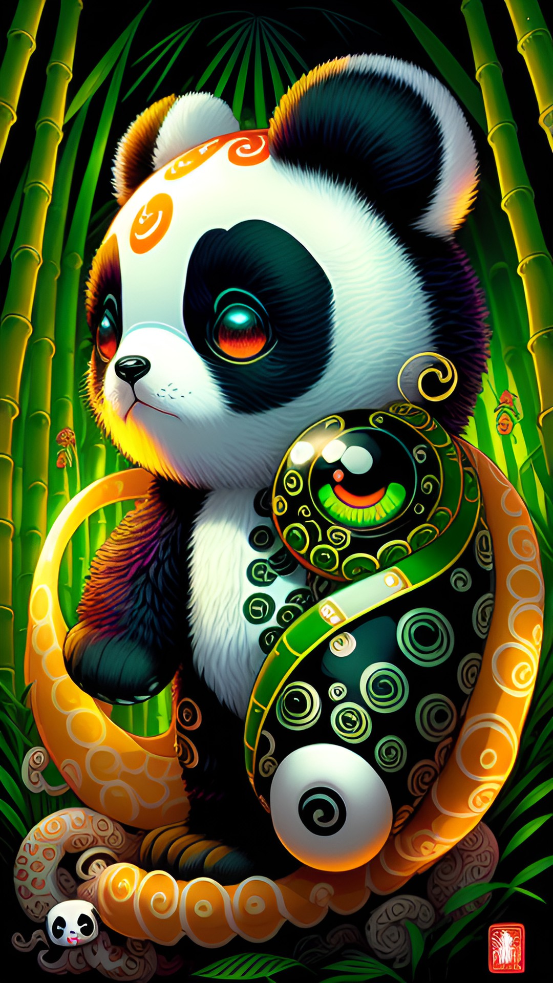 wavy cute panda squid cyborg ￼￼tentacles and eyes, jody lee, tomás hijo, jeff easley bamboo jungle preview