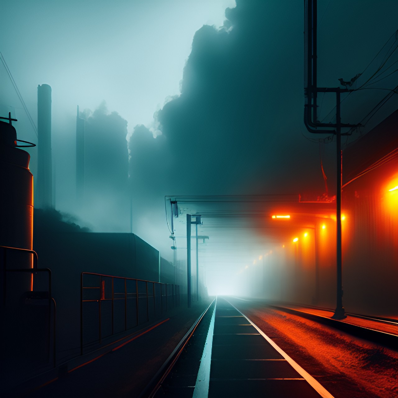 Industrial - sci fi industrial corridor, heavy machines, fog, dramatic lighting, cinematic preview