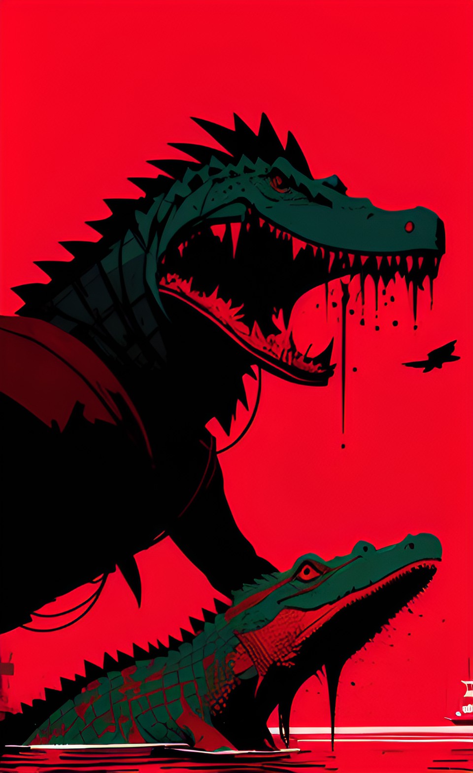 bloodthirsty crocodile pirate with red background preview