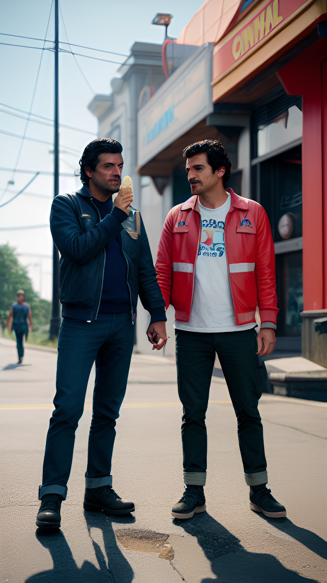 oscar isaac and pedro pascal eating ice cream cones and holding hands preview