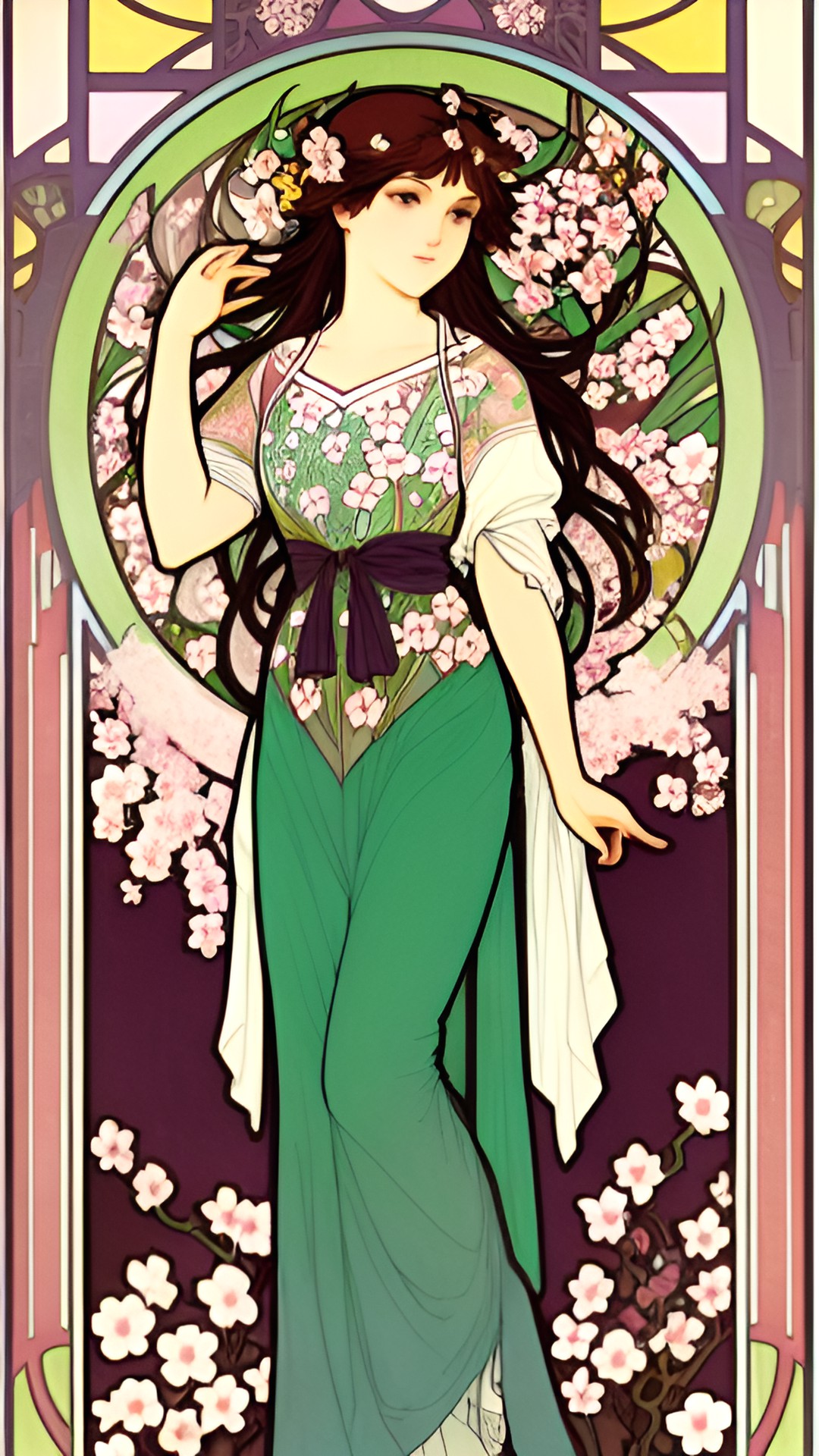 spring, mucha style, sakura flowers preview