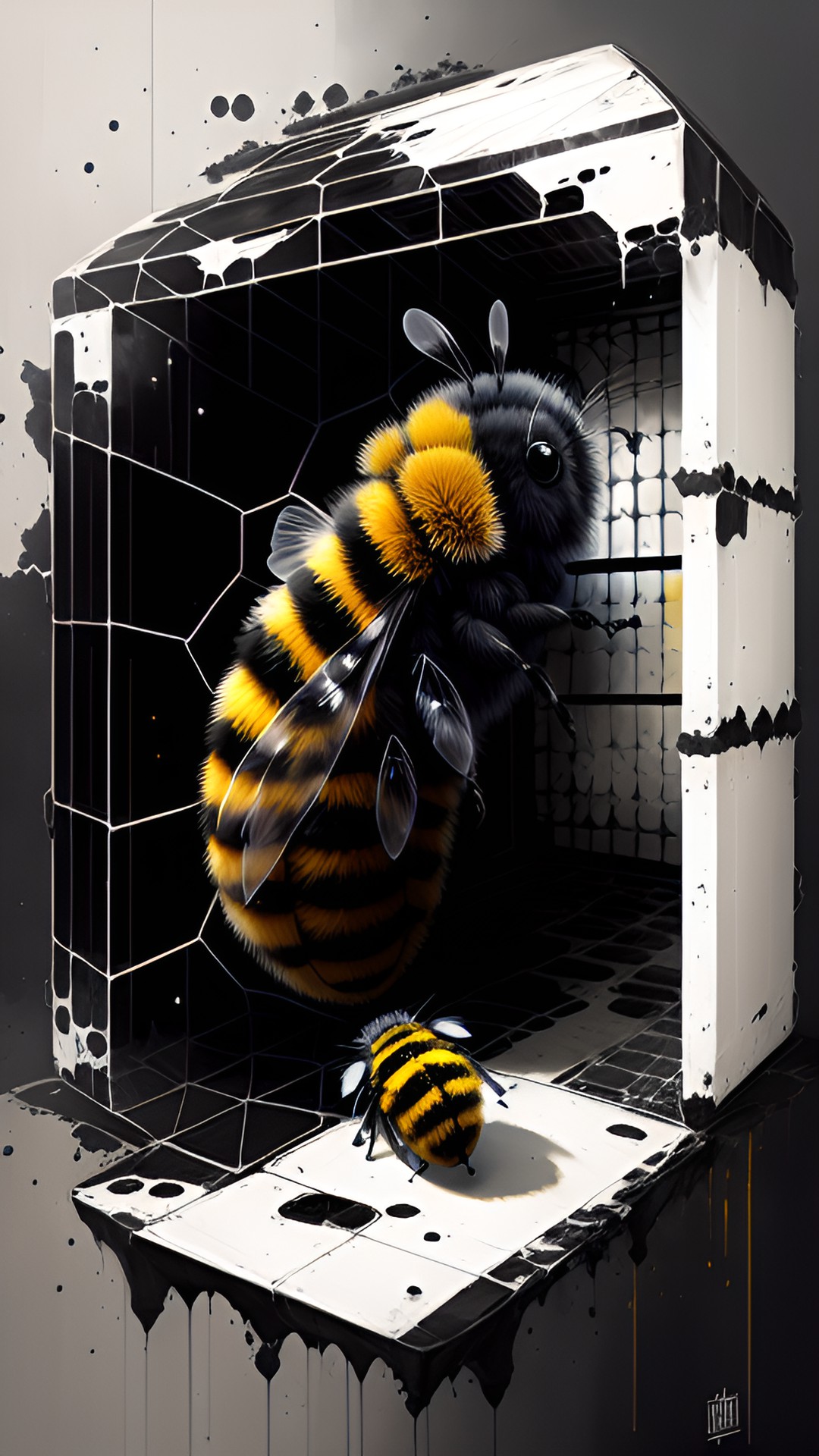 fluffy bumblebee in a honeycomb cell preview