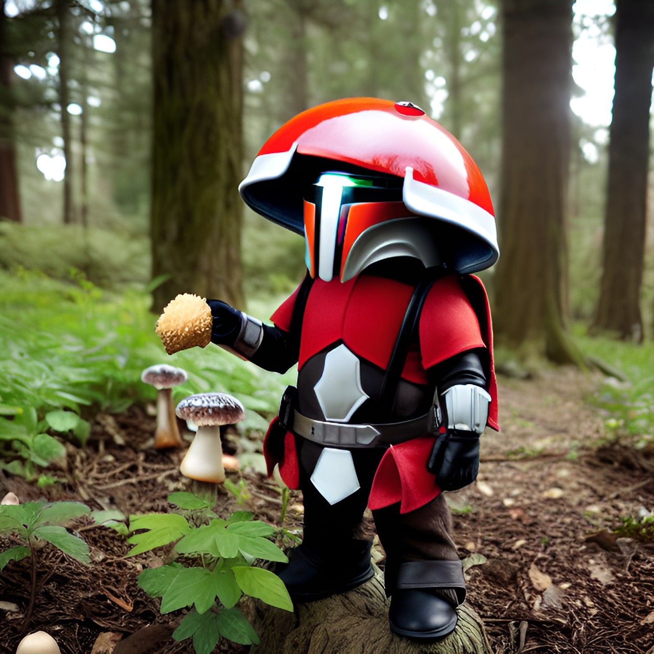 mushroom mandalorian  - mushroom mandalorian, a whimsical interpretation of the iconic character with fungus-inspired armor and a playful demeanor. preview