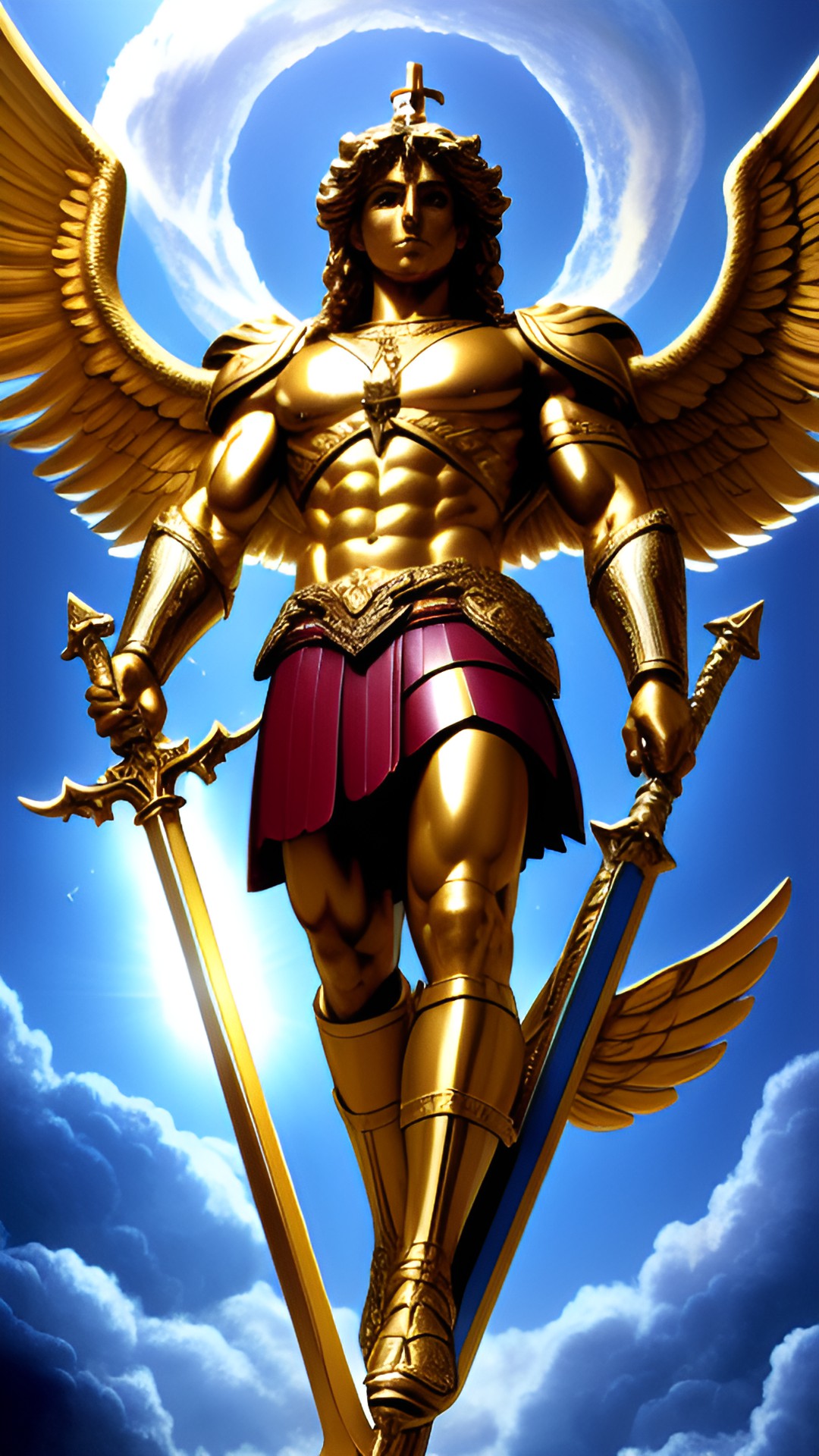 muscular archangel michael with a holy sword in heaven, ultra high definition, realistic, 4k preview