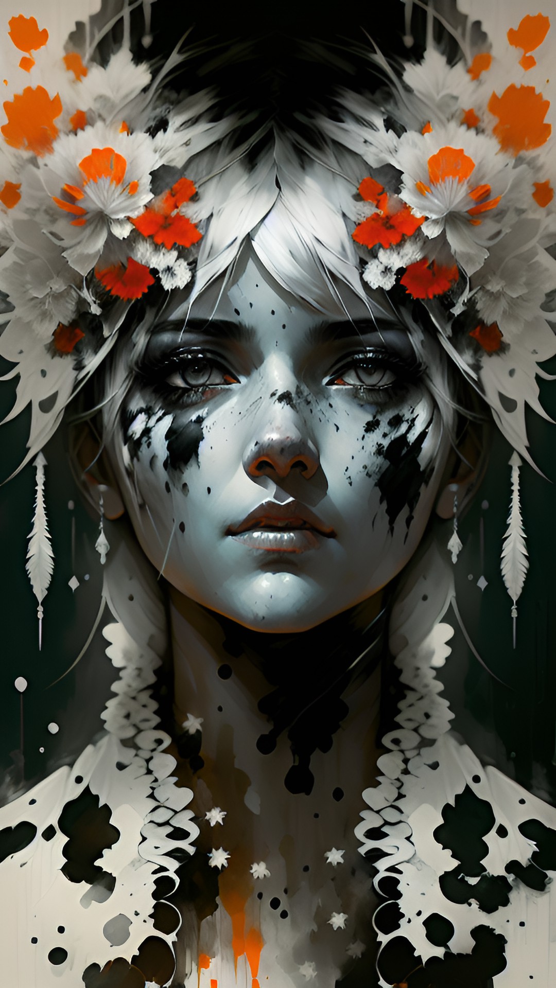 woman made of coral, white eyes, white hair preview