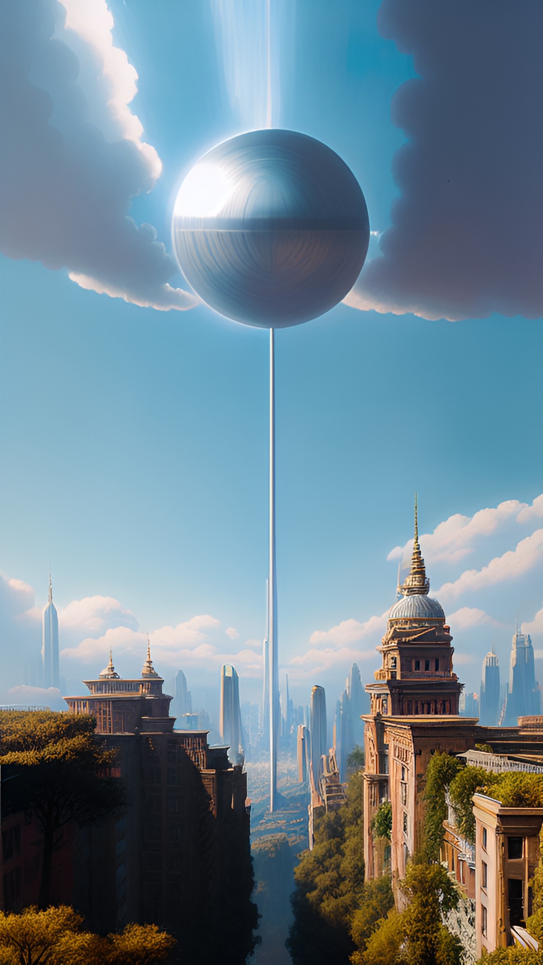 tall ball - a towering silver orb, reflecting the surrounding landscape in its smooth surface. its surface is punctuated by a series of intricate carvings, each one telling a different story. preview