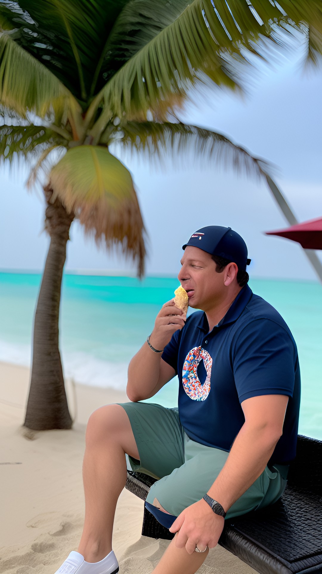 ron desantis eating an ice cream cone with sprinkles while sitting at the beach preview