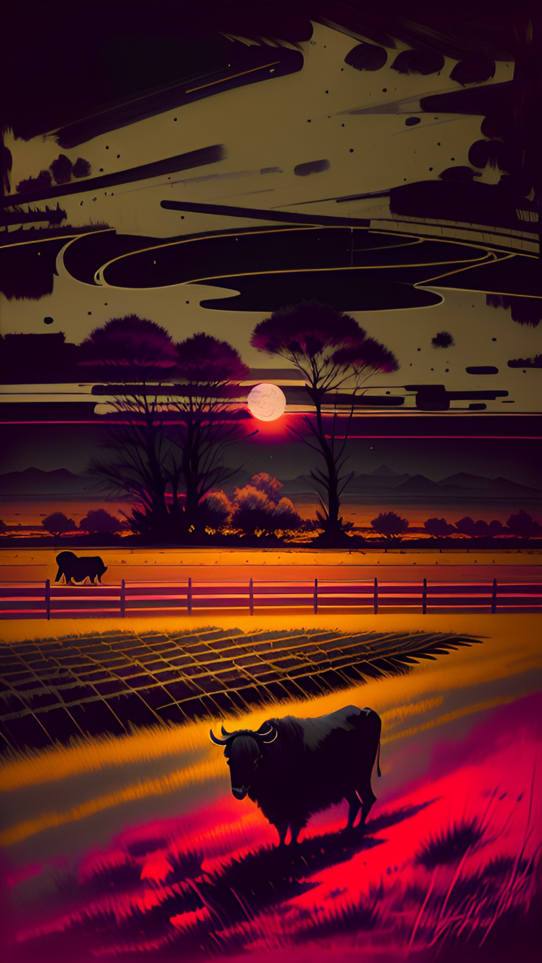 buffalo in field at night preview