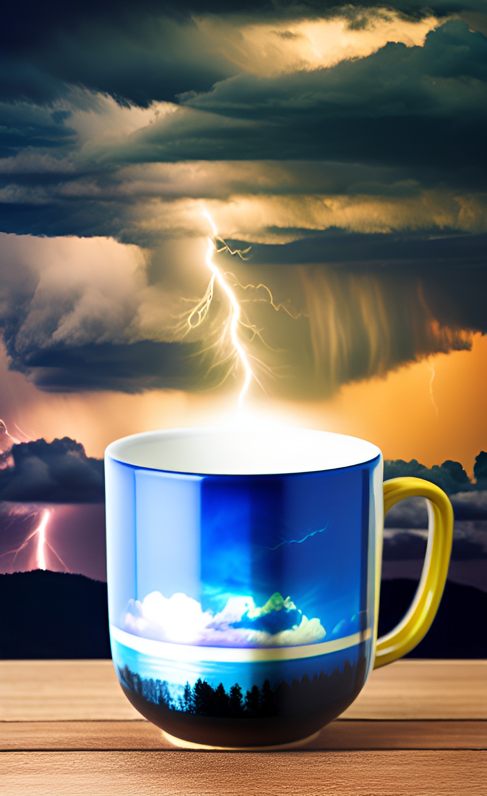 storm in a tea-cup - a rain clouds and lightning hovering inside a large tea-cup preview