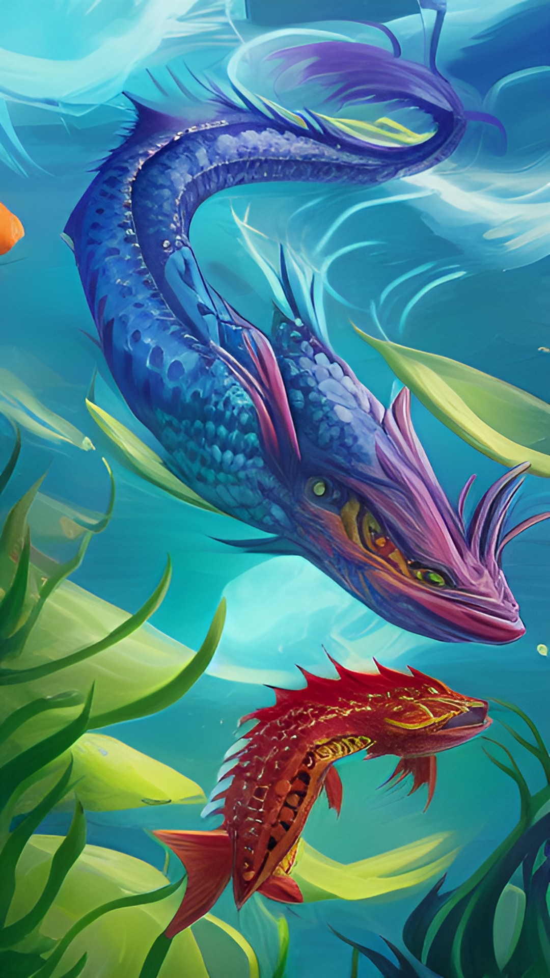 koi feesh - sea dragon in the water attacking fish preview