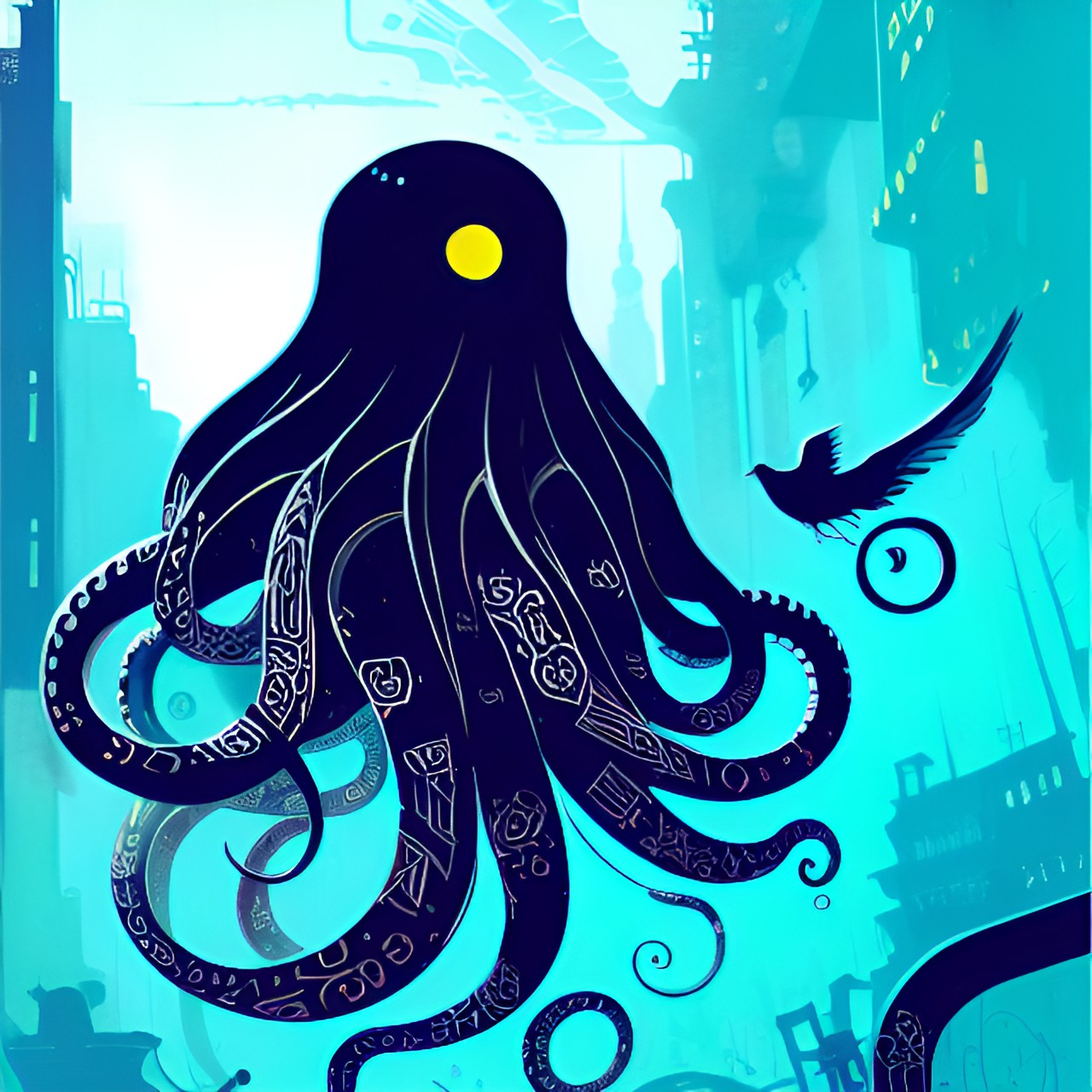 magic octopus with runes. fantasy. preview