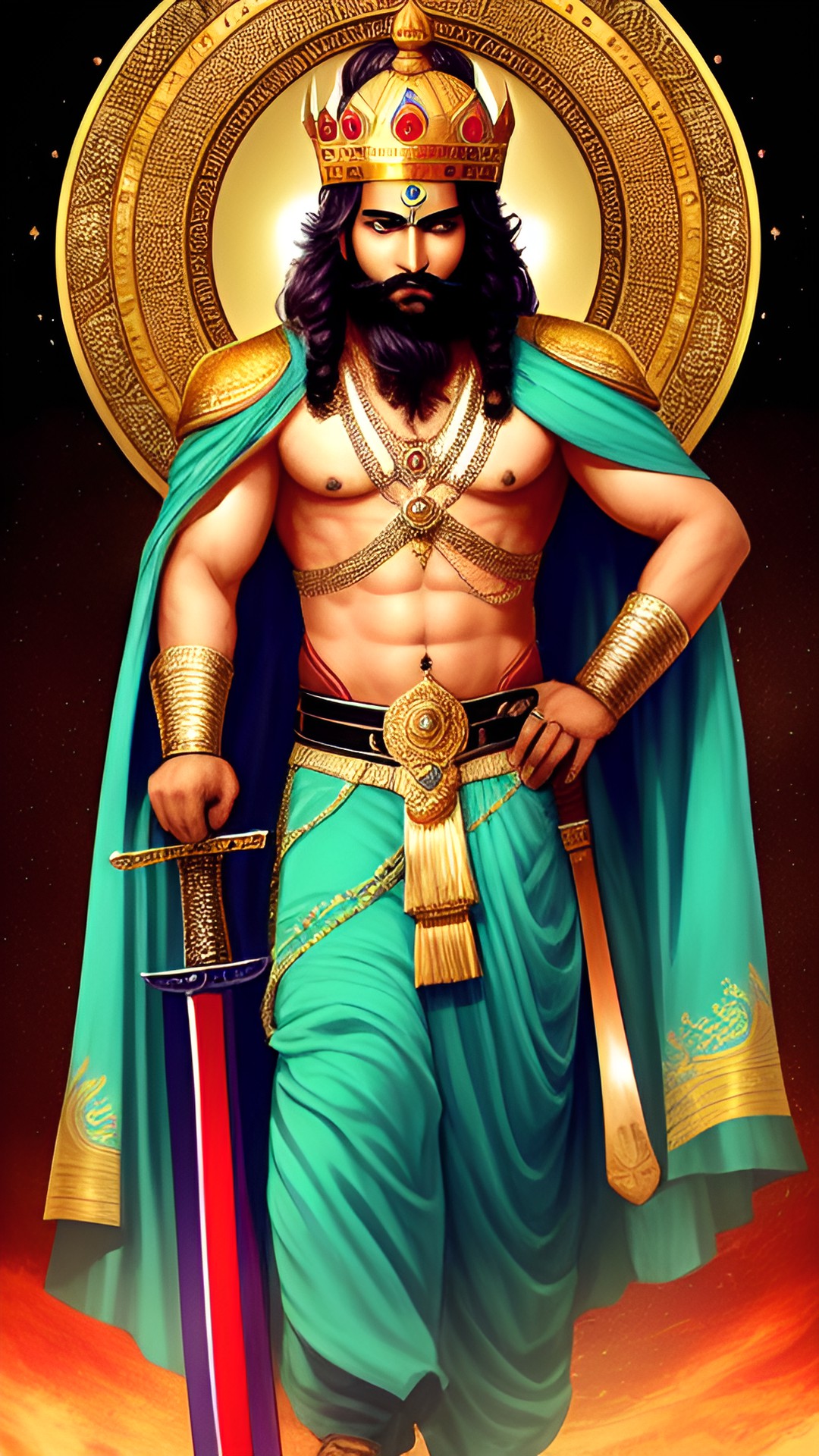 a king from mahabharat with beard and sword in his hand preview