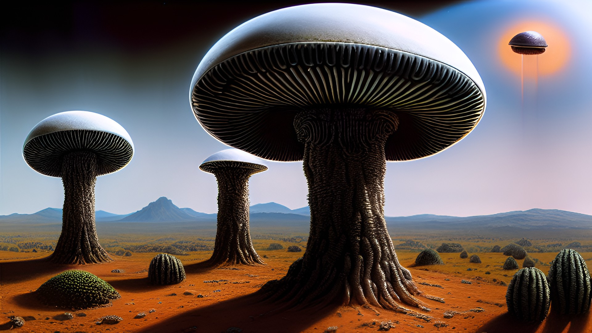 panorama alien mushroom artwork by h.r. giger peter gric surrealism hyperdetailed hyperresolution intrincately detailed ultrasharp alien concept art digital art infrared style obj stable diffusion inteligencia artificial 👽👽👽👤👤��🪟🪟🪟🛸🛸🌙🌙👁️👁️🥀🥀🥀 rainbow digital art concept art preview