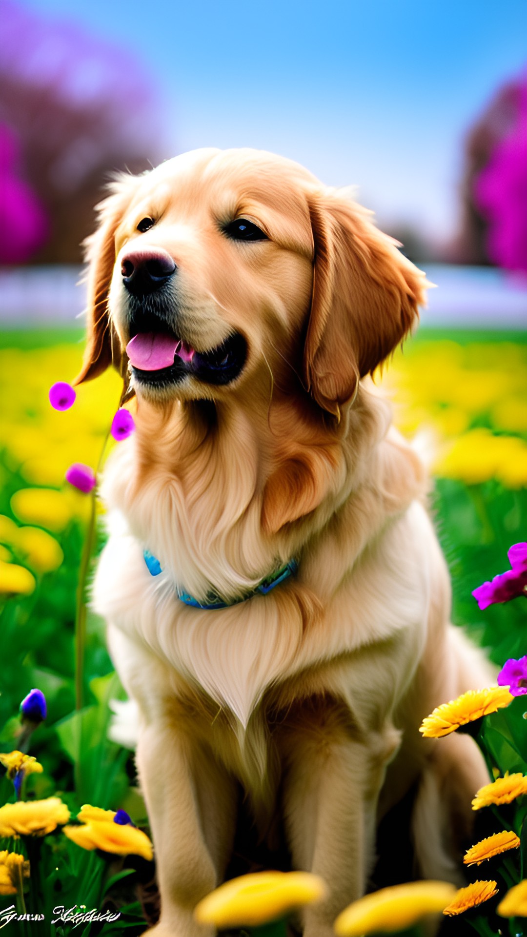 golden retriever - golden retriever-flowers-happy-colorful preview