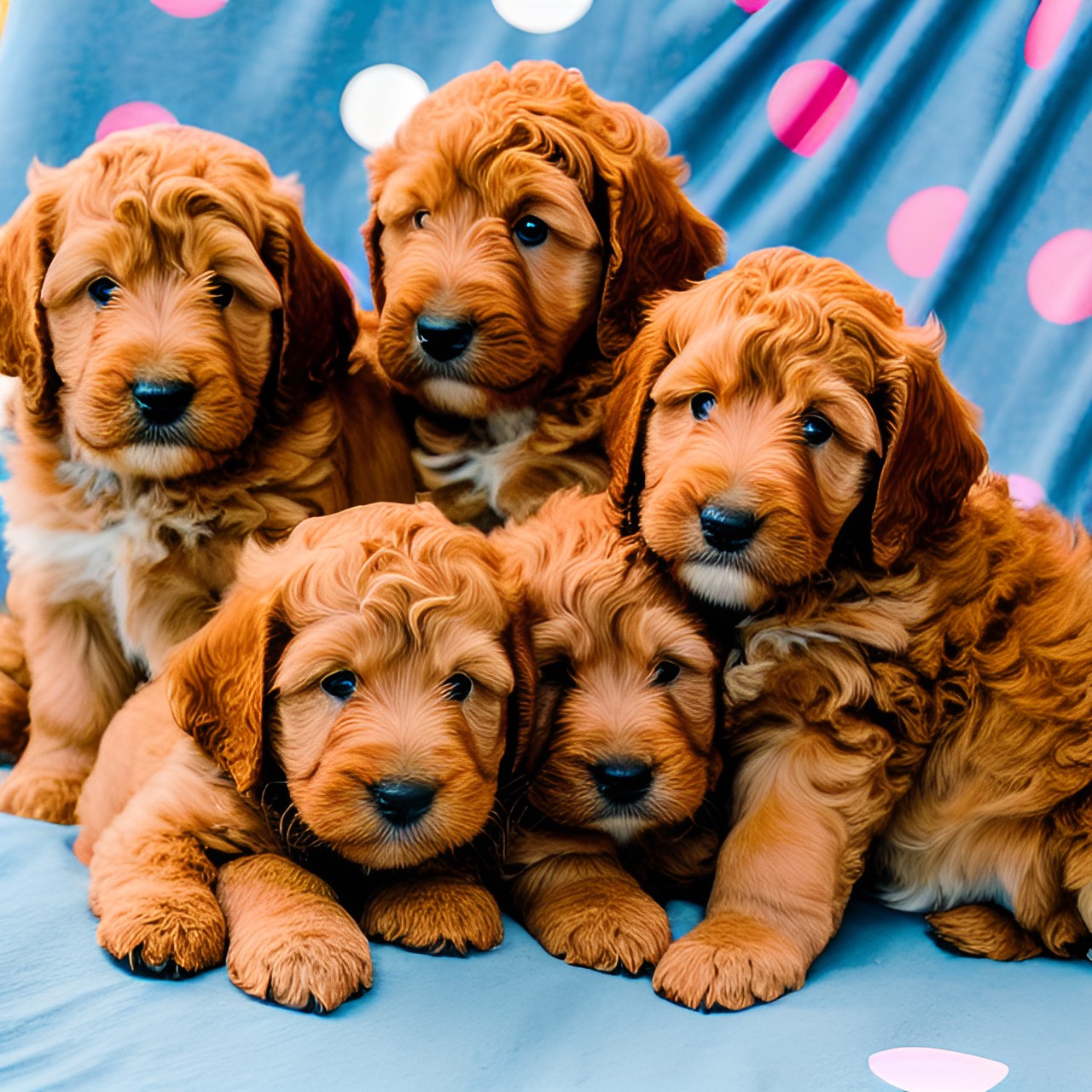 Golden doodles - lots of golden doodle puppies in a pile preview