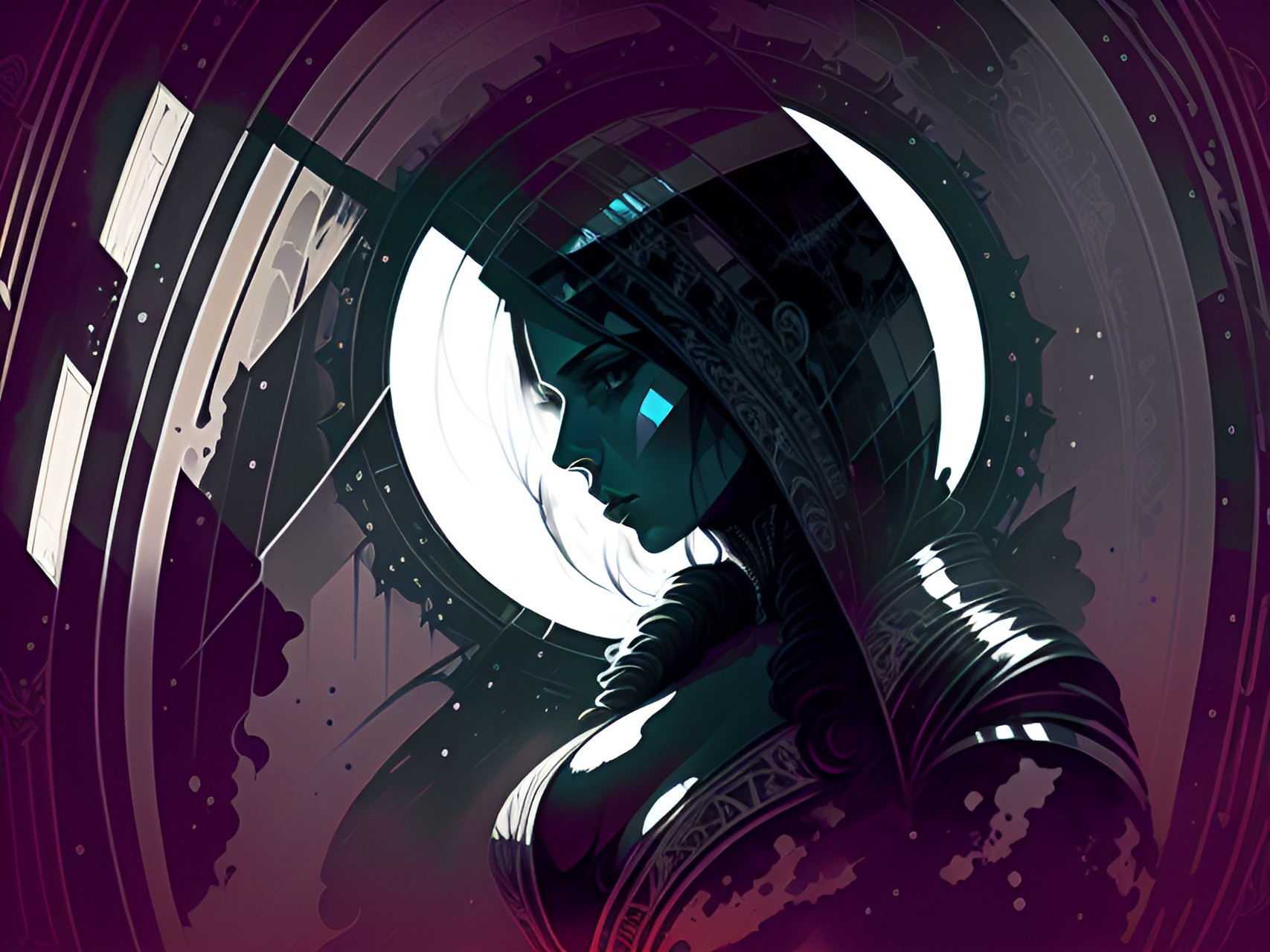 h.r. giger style woman l, art deco, light refracted preview