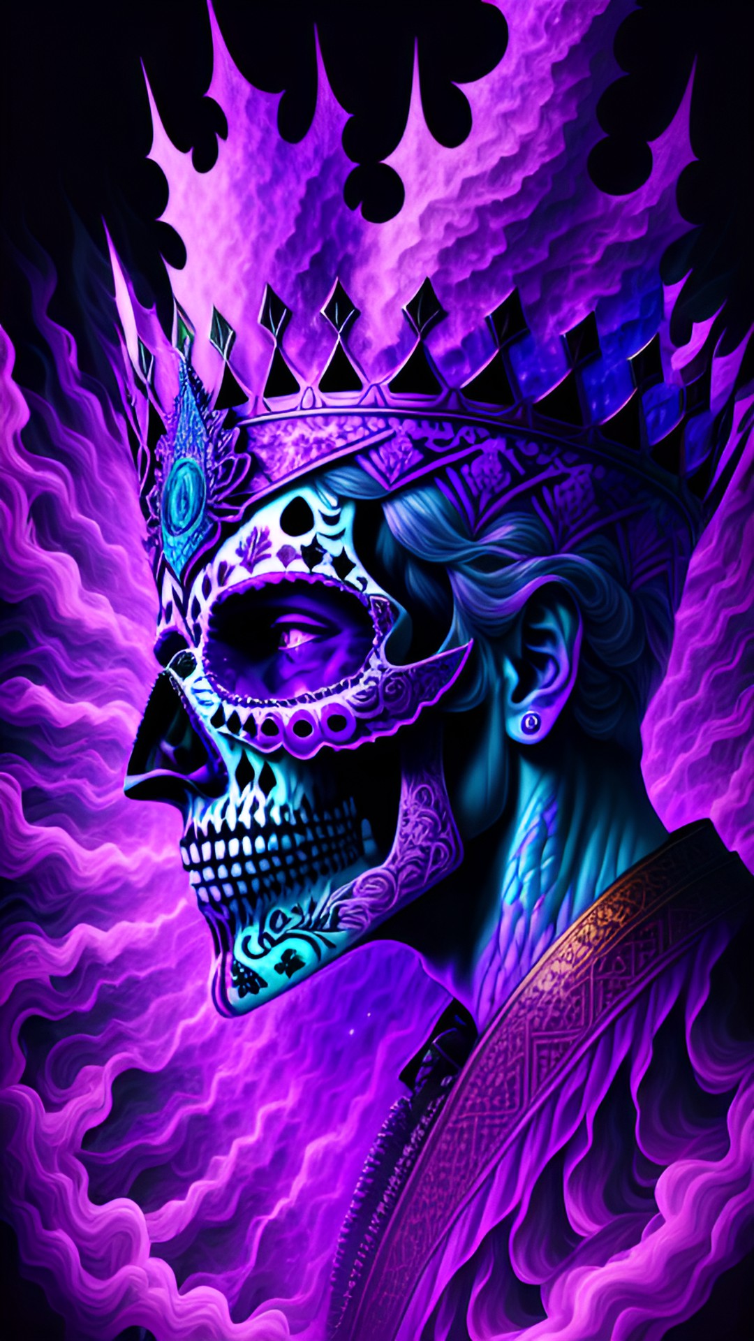 King - trippy image of a king breaking free while surrounded by purple hues and a sugar skull preview