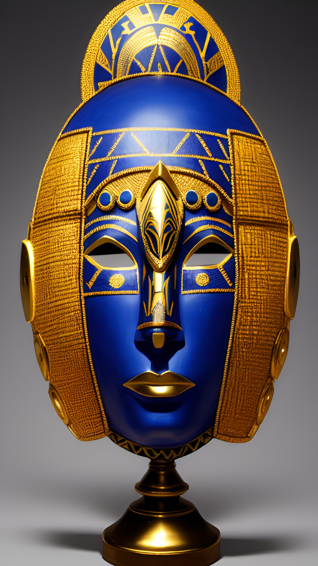 african mask as a headbust in blue and gold preview