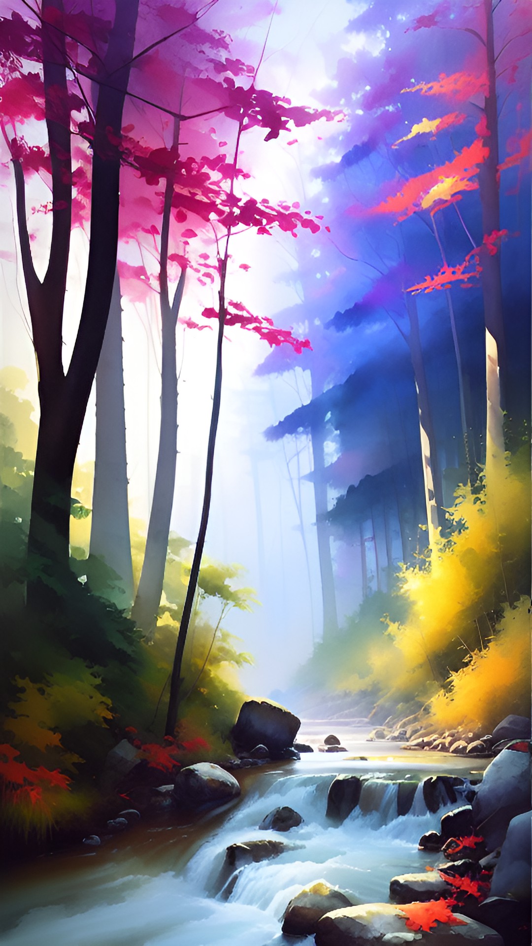 a serene forest scene with a babbling brook preview