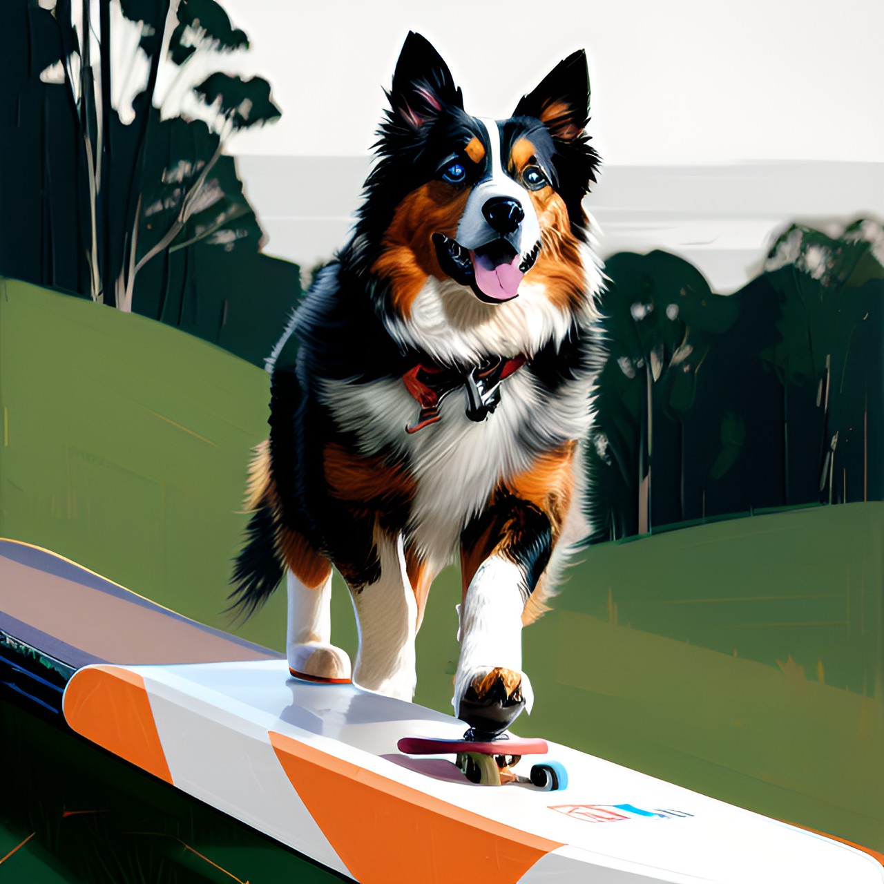 australian shepherd riding a skateboard preview