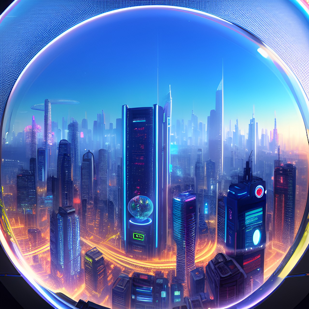 a cyberpunk city inside a bubble preview