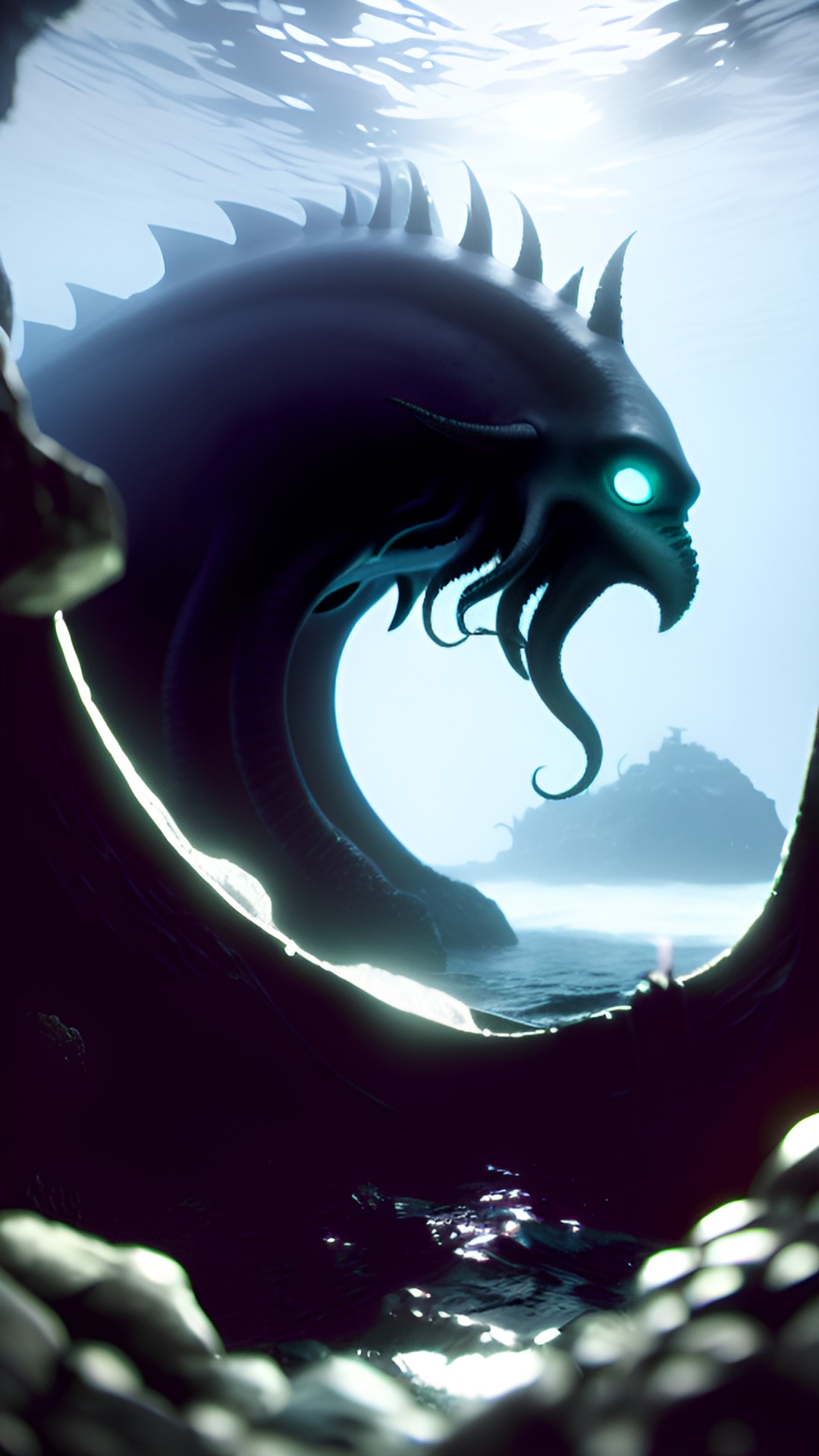 deep, dark, ominous, ocean, bottom, cthulhu, gigantic, underwater. preview