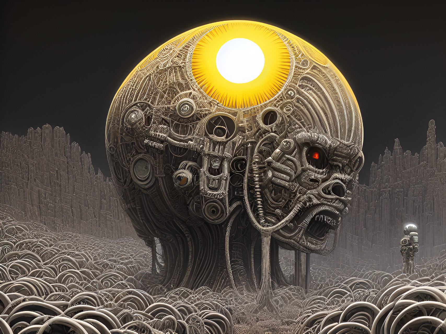 sun fever caleidoscopic, panorama, reflects, hyperdetailed, hyperresolution, intrincately detailed ultrasharp alien, robotic humanoid being, infrared style portrait white faces beings, artwork h.r. giger & peter gric & beksinski & gustavo doré preview