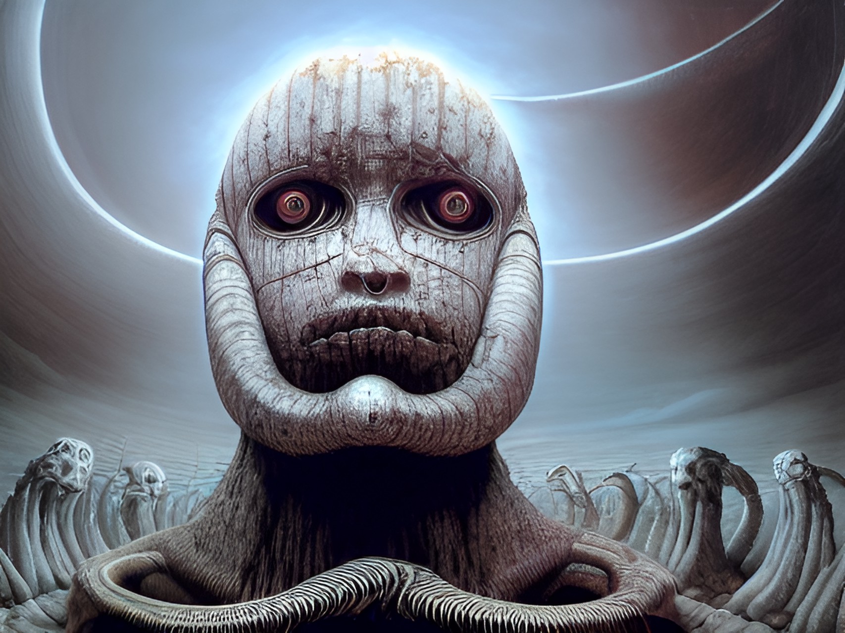 caleidoscopic panorama, reflects, hyperdetailed, hyperresolution, intrincately detailed ultrasharp,  alien, robotic humanoid being, infrared style portrait, white face beings, artwork by h.r. giger & peter gric & beksinski & gustavo doré & tim burton preview