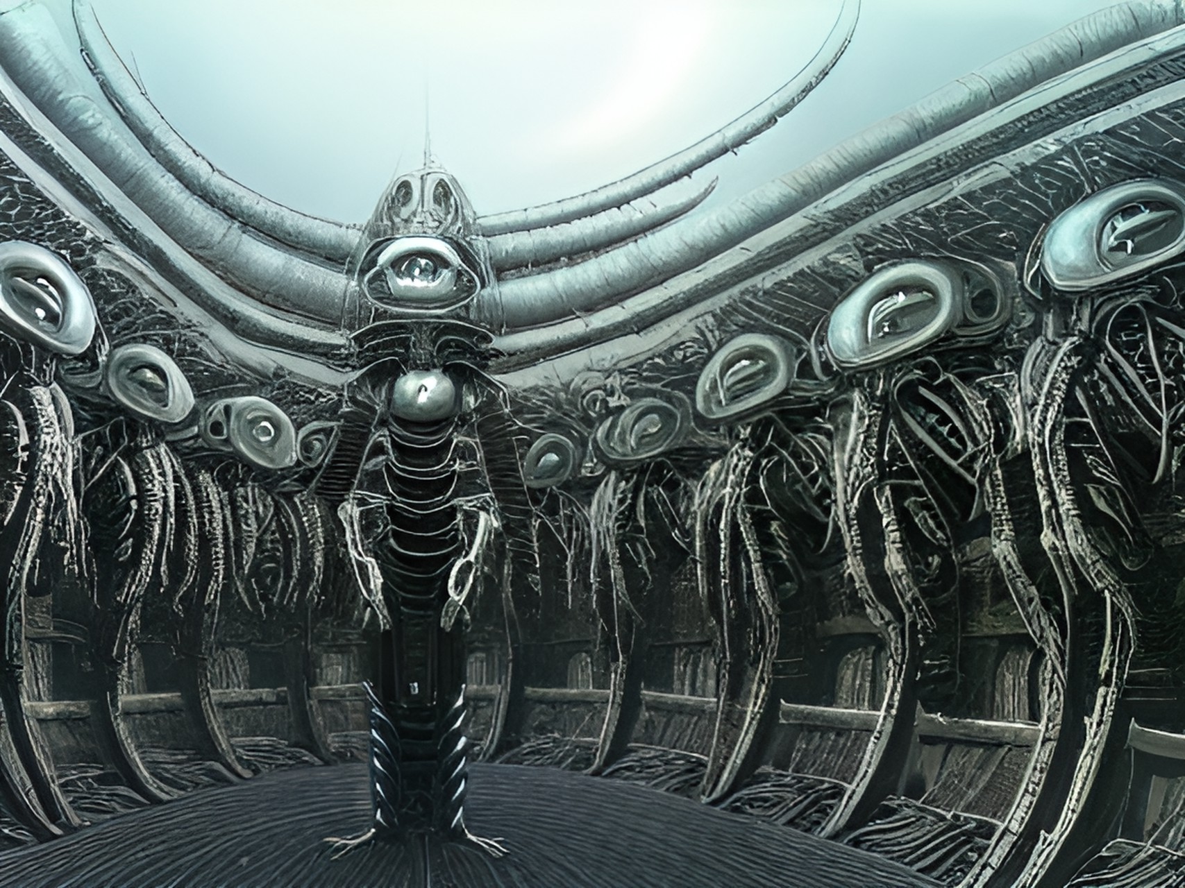 caleidoscopic panorama, reflects, hyperdetailed, hyperresolution, intrincately detailed ultrasharp,  alien, robotic humanoid being, infrared style portrait, white face beings, artwork by h.r. giger & peter gric & beksinski & gustavo doré & tim burton, caleidoscopic panorama preview