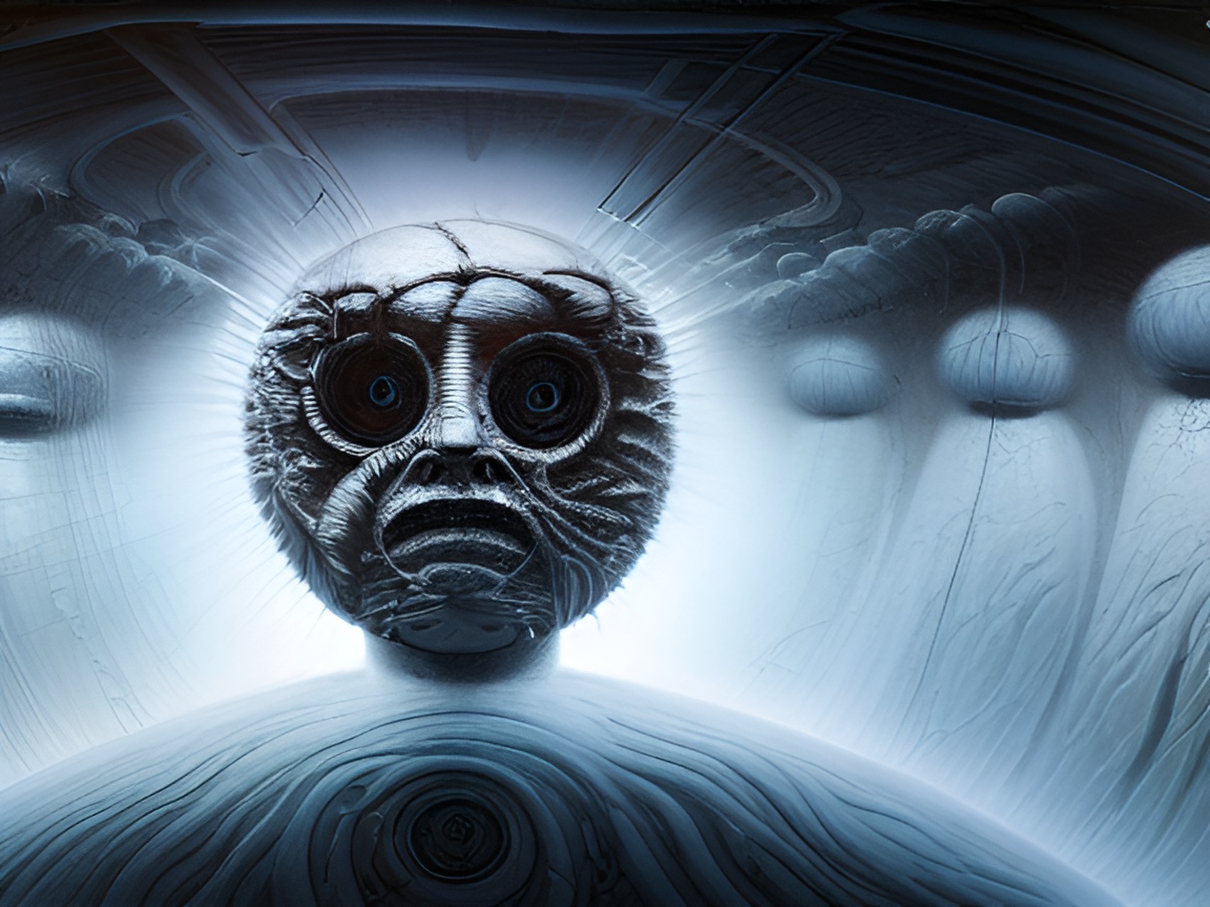 caleidoscopic panorama, reflects, hyperdetailed, hyperresolution, intrincately detailed ultrasharp,  alien, robotic humanoid being, infrared style portrait, white face beings, artwork by h.r. giger & peter gric & beksinski & gustavo doré & tim burton, caleidoscopic panorama preview