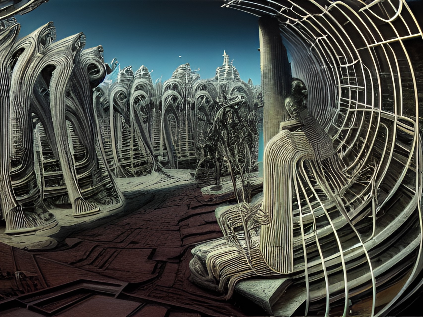 caleidoscopic panorama, reflects, hyperdetailed, hyperresolution, intrincately detailed ultrasharp, alien, robotic humanoid being, infrared style portrait, white face beings, artwork by h.r. giger & peter gric & beksinski & gustavo doré & tim burton, caleidoscopic panorama preview