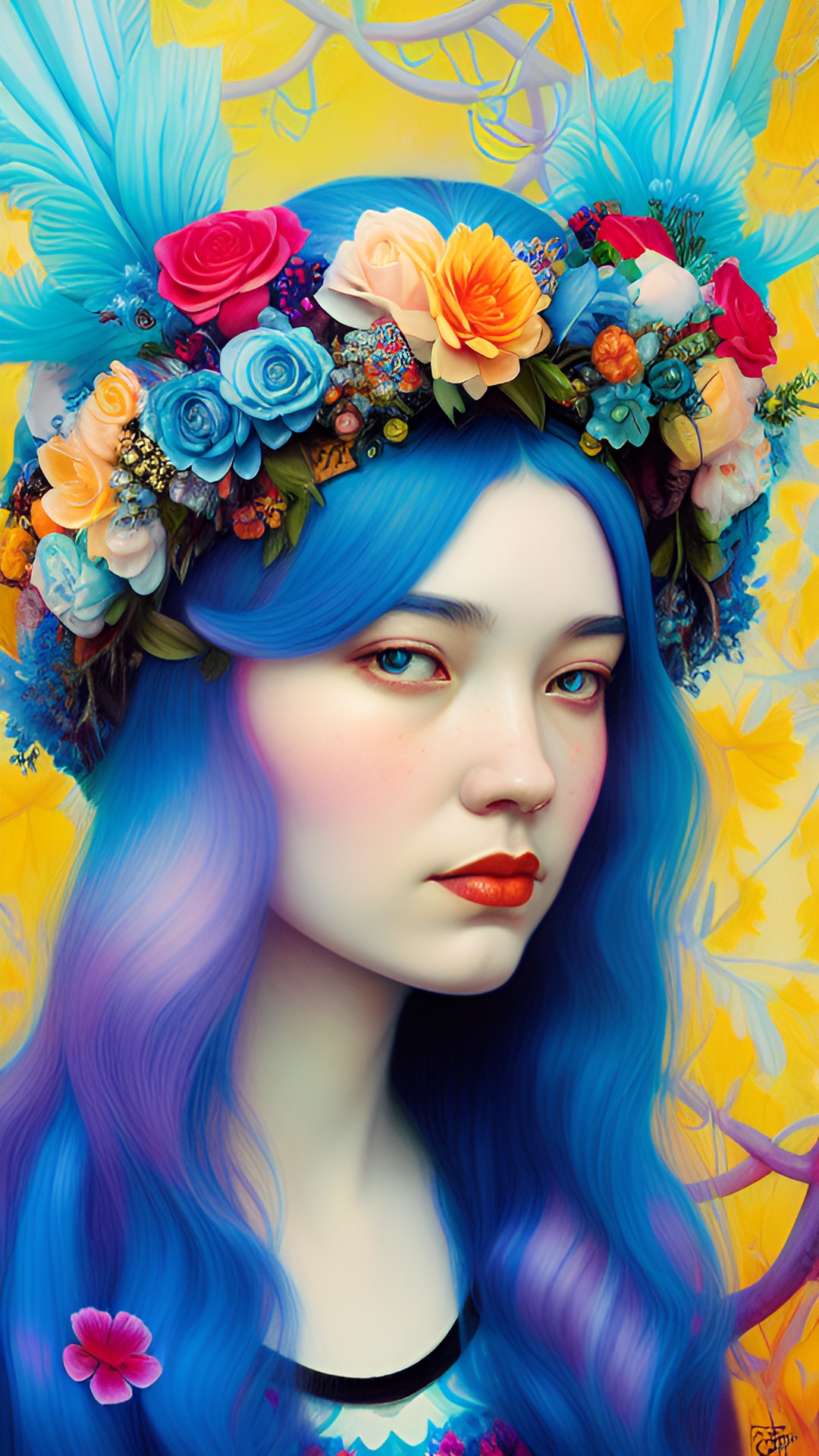 woman with blue hair flower crown preview