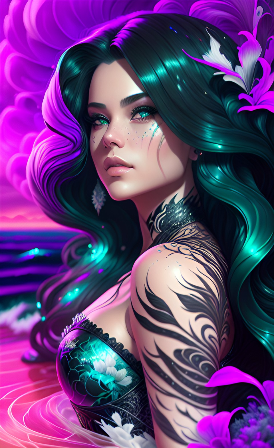 ariel hyperealistic digital art - ariel in hyperealistic digital art, with intricate details like scales, hair, and sea foam. the colors are vivid and the lighting is breathtaking. a stunning piece 8k hd preview