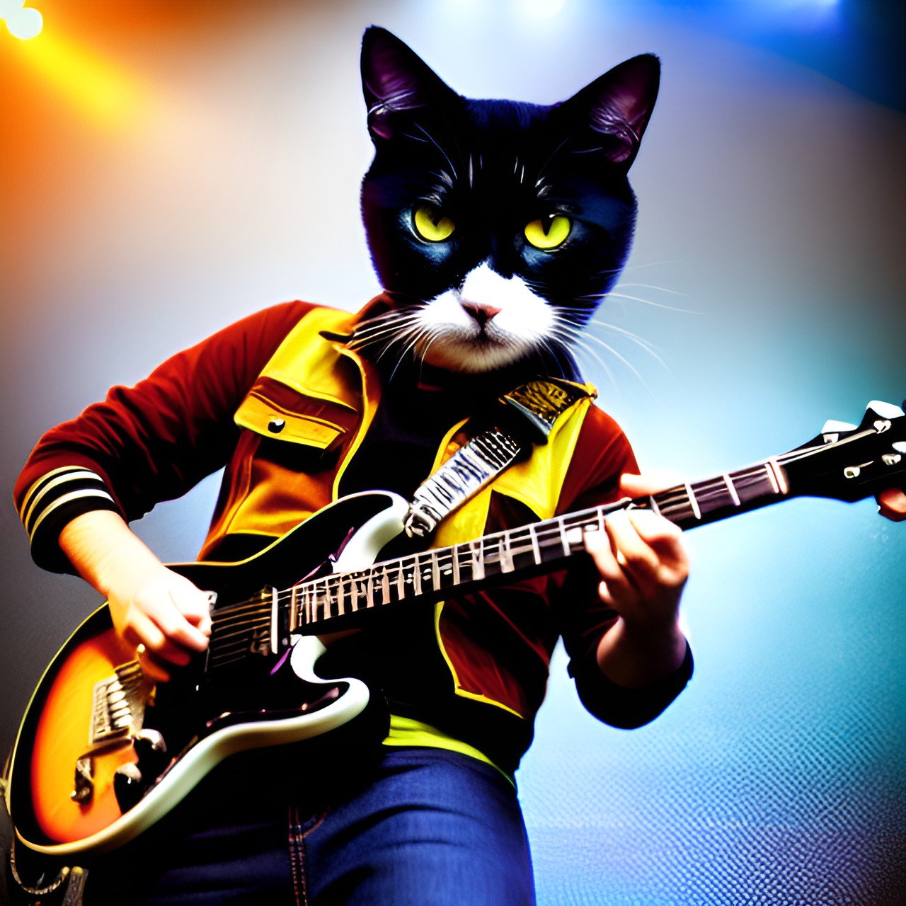 punk cat playing aggressive rock on electric guitar preview