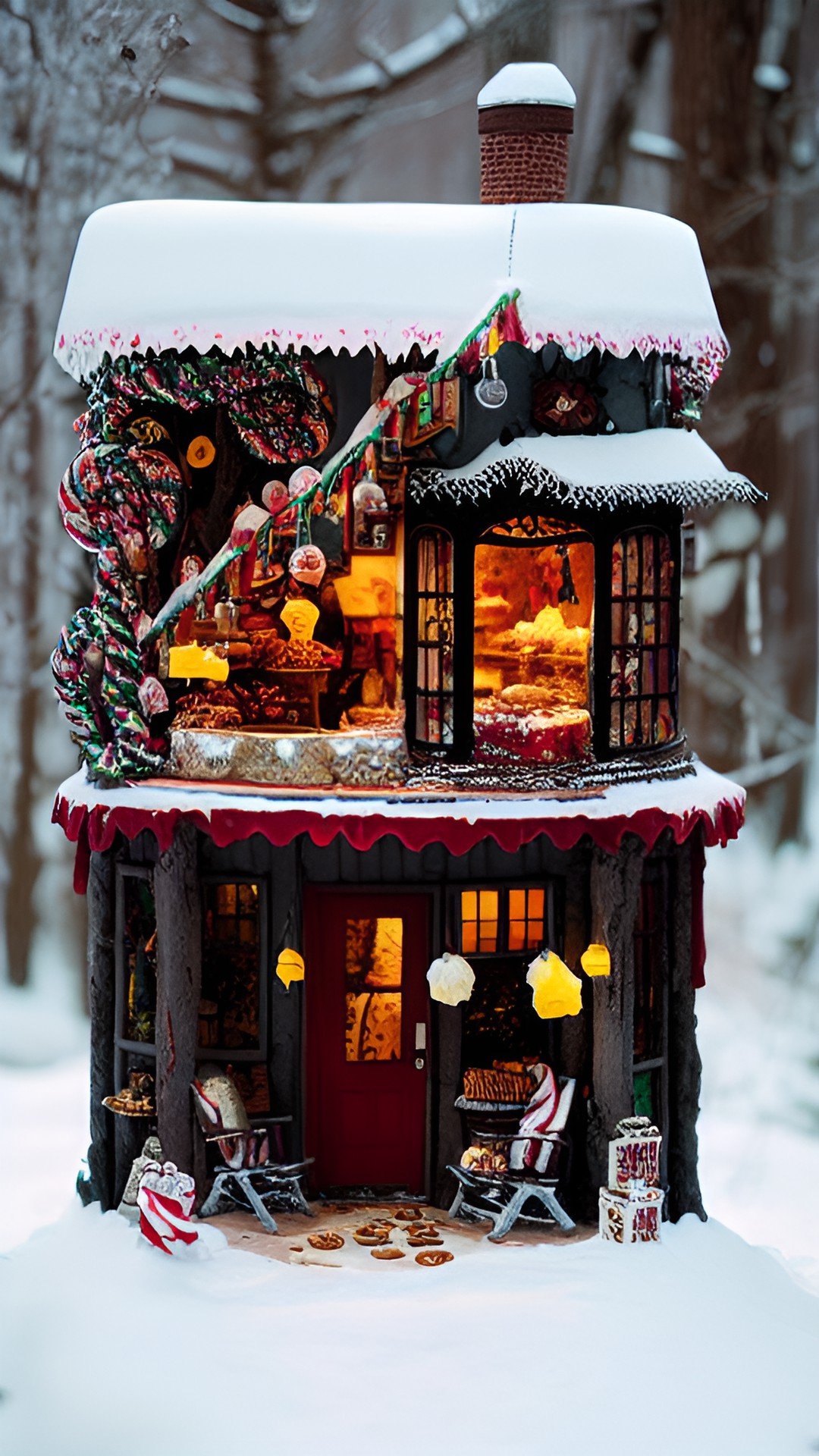 snow house - house made of snacks, biscuit walls, pudding floor, candy cane trees. creative and delicious! preview