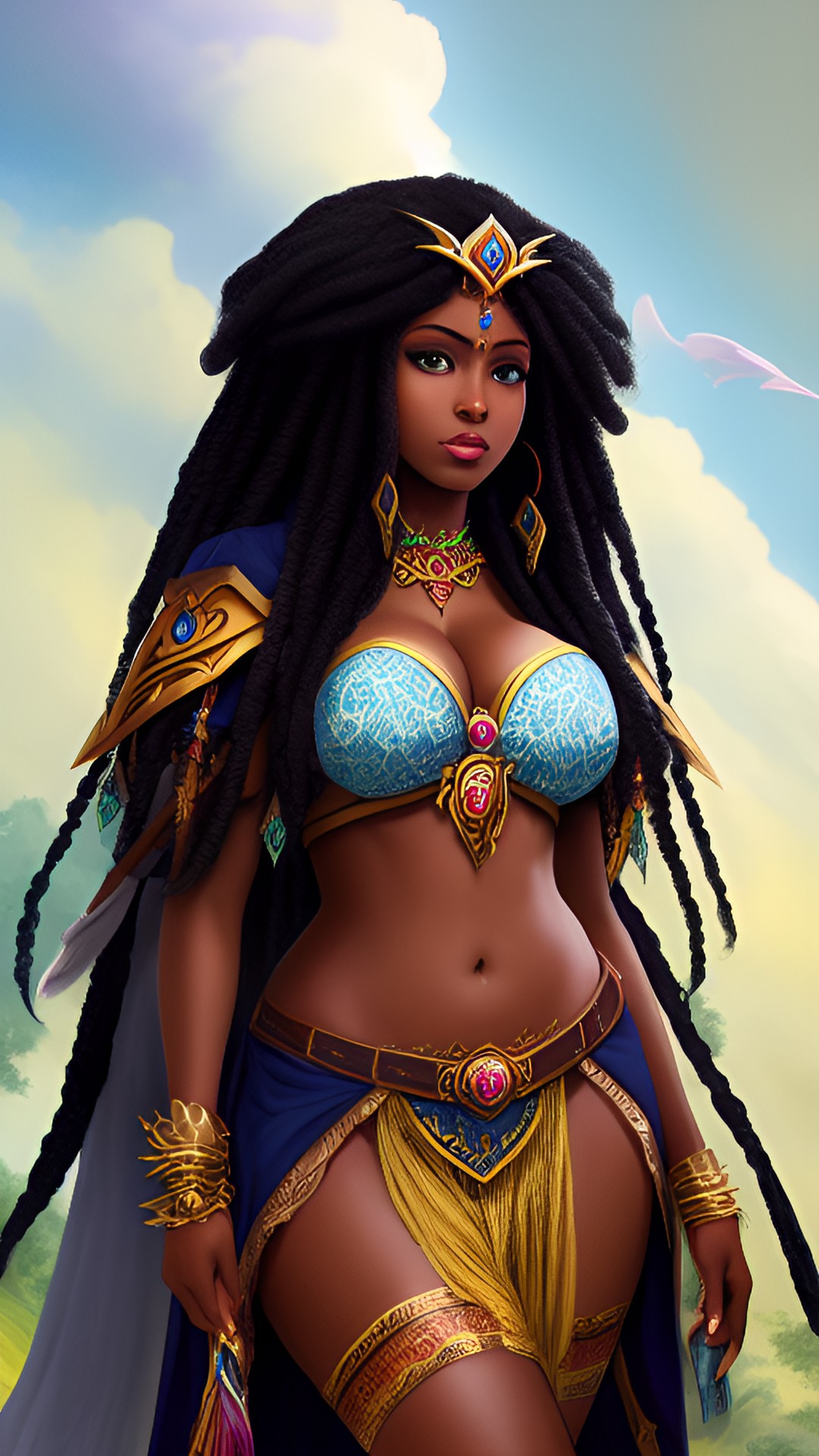 voluptuous druid priestess woman orisha long flowy hair hyper detailed portrait high resolution warrior battle epic fantasy preview