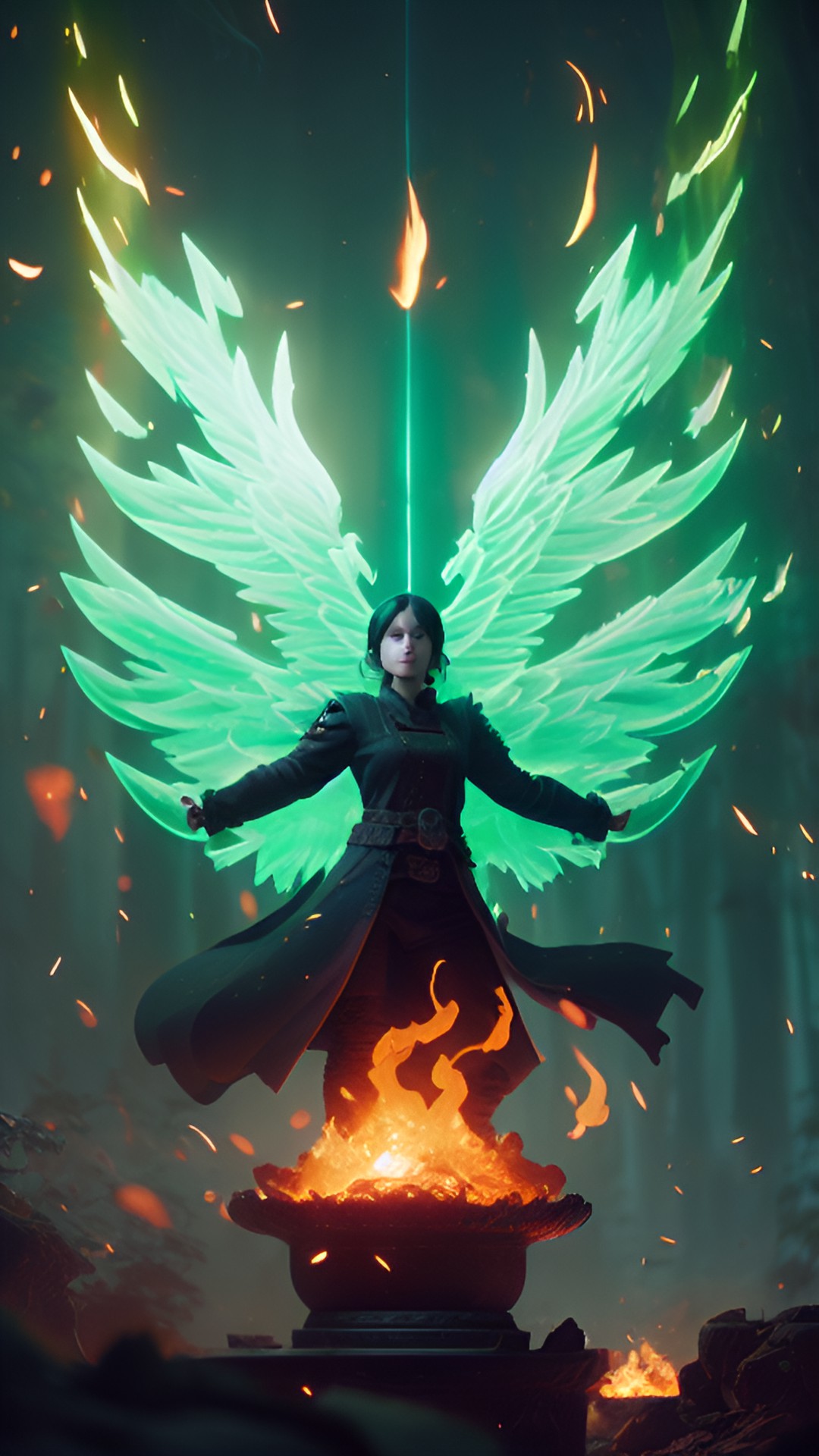 flaming runes. dark green background. fantasy. preview