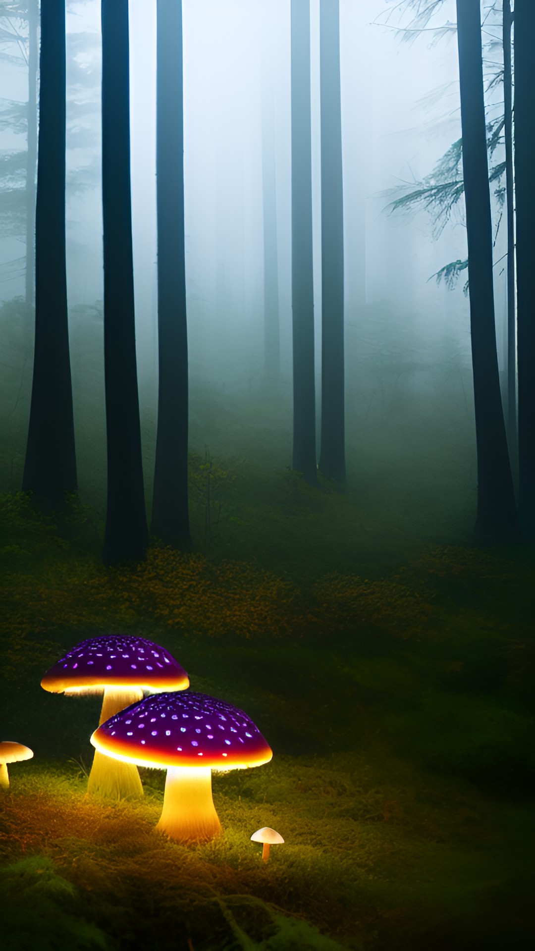 a misty forest with glowing mushrooms preview