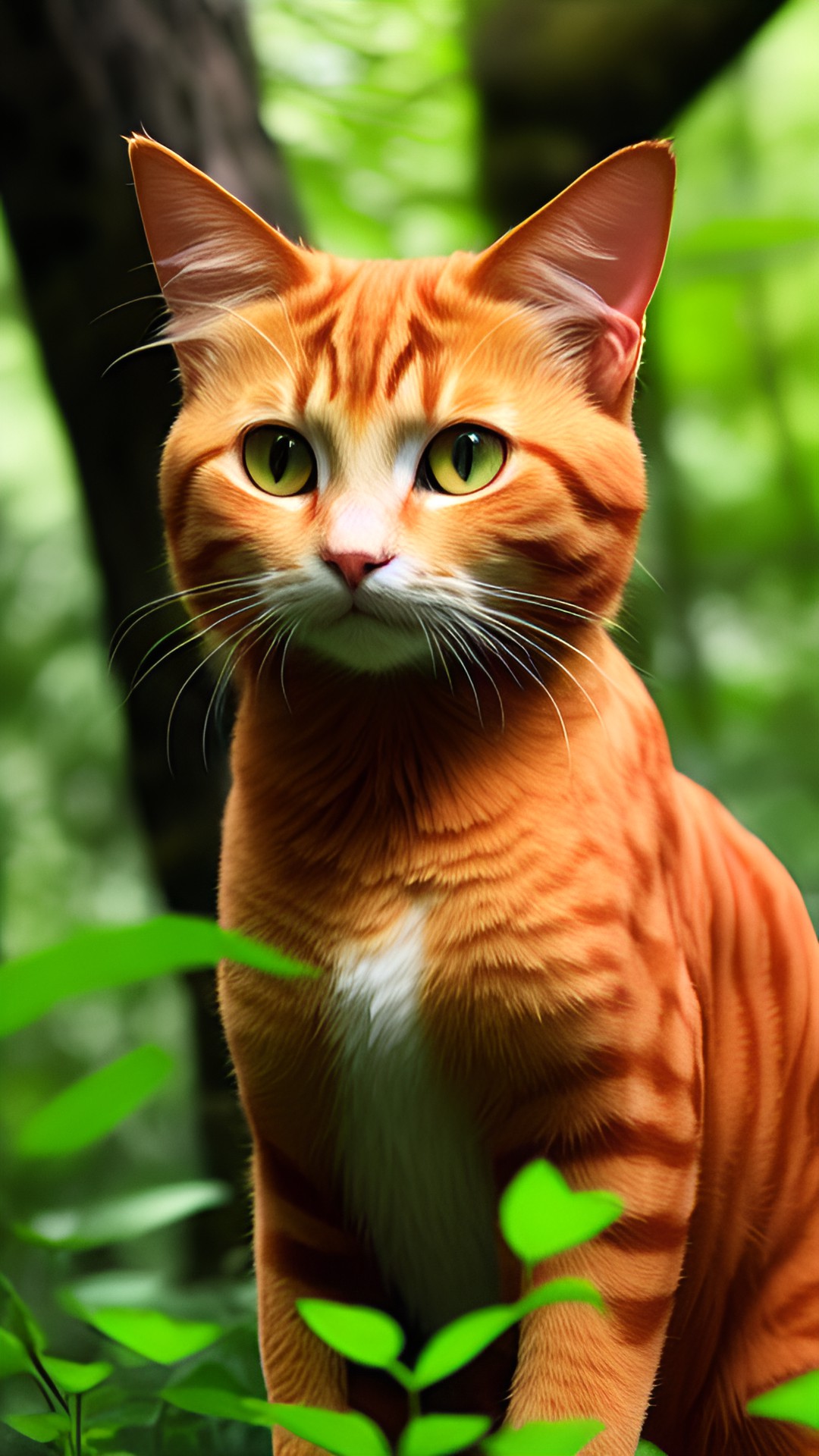 a head bright ginger cat in forest preview