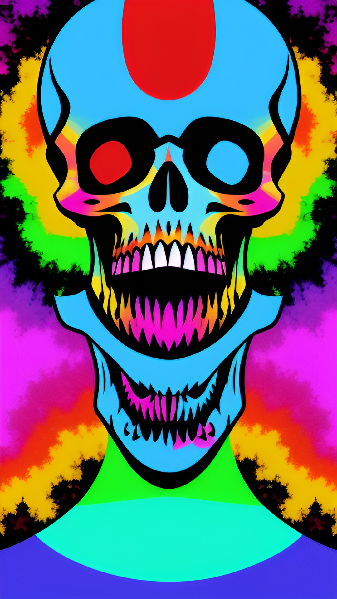 psychedelic scull. acid trip . blue, red, pop art. detailed preview