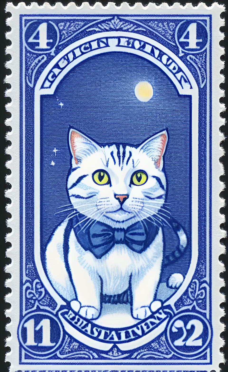 cat stamp - cats on british stamps, with queens head silhouette in top right corner preview