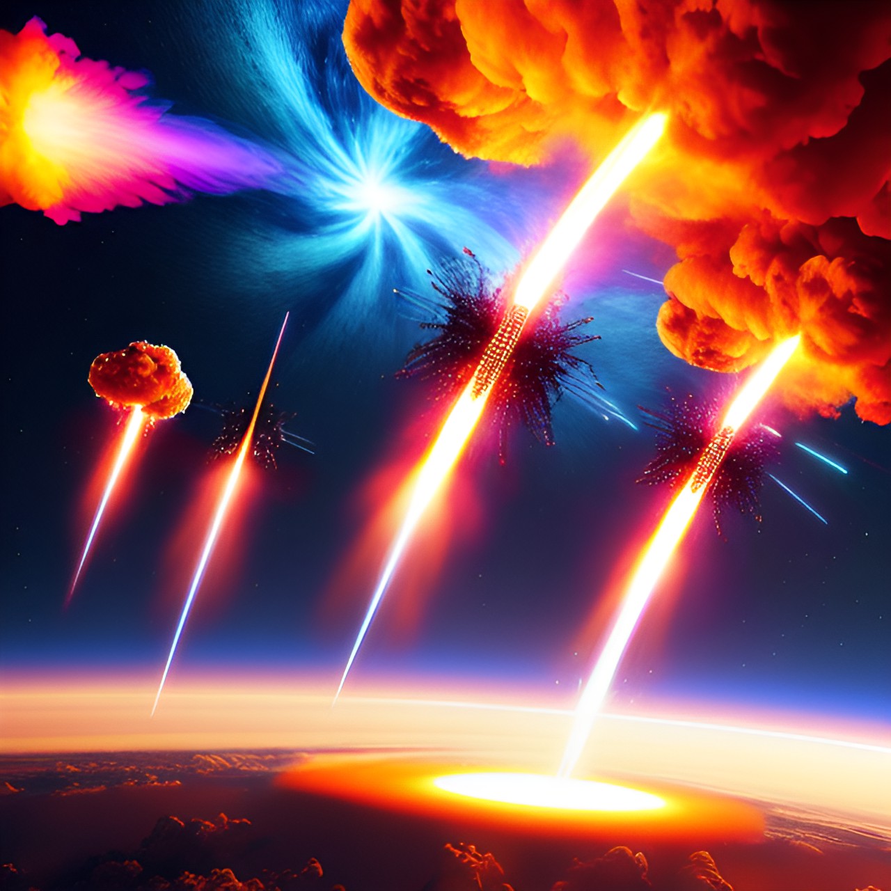 hyper futuristic missile bombardment explosions￼ preview