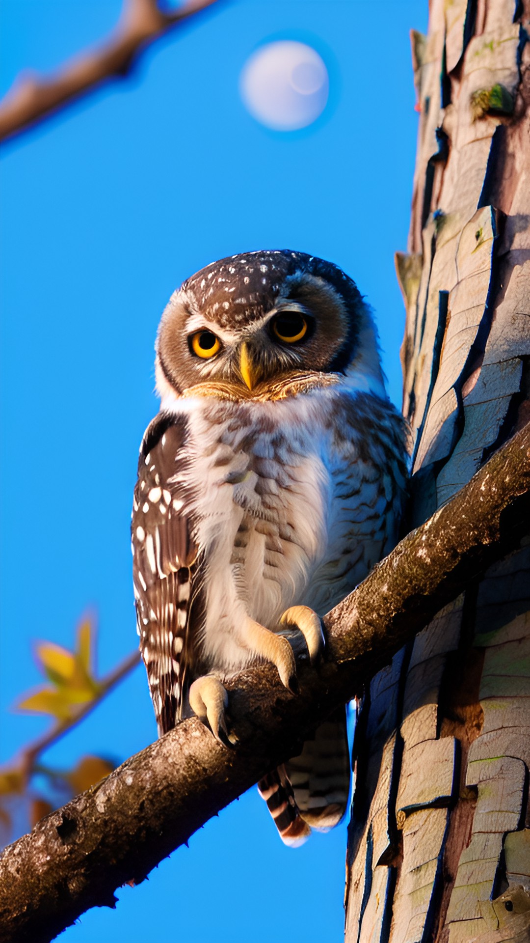 single owlet with moon in background preview