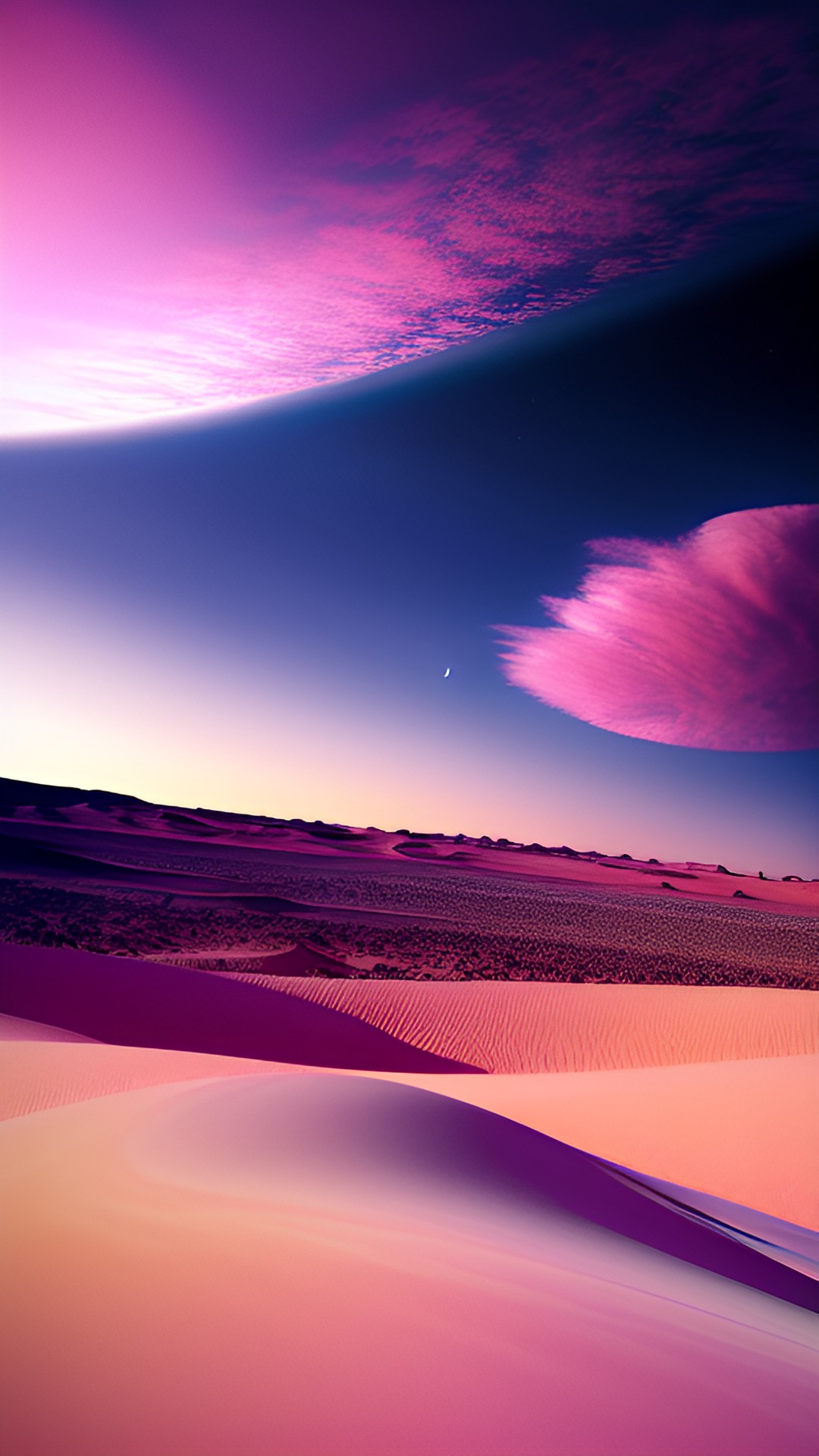 pink desert on a alien planet with aliens, detailed, pink-shading, puffy clouds preview